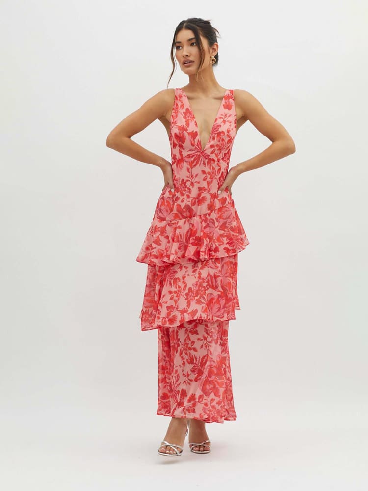 Clara | Floral Maxi Dress Soft Red