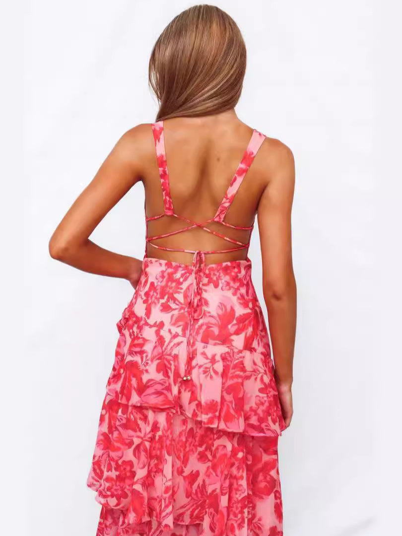 Clara | Floral Maxi Dress Soft Red
