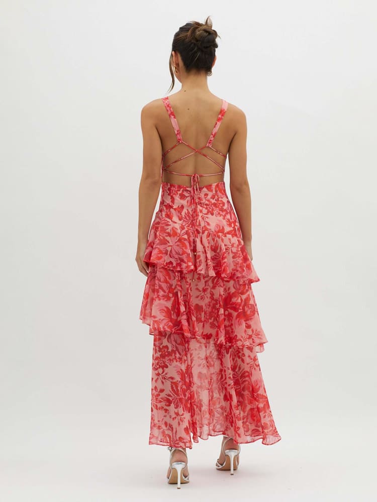 Clara | Floral Maxi Dress Soft Red
