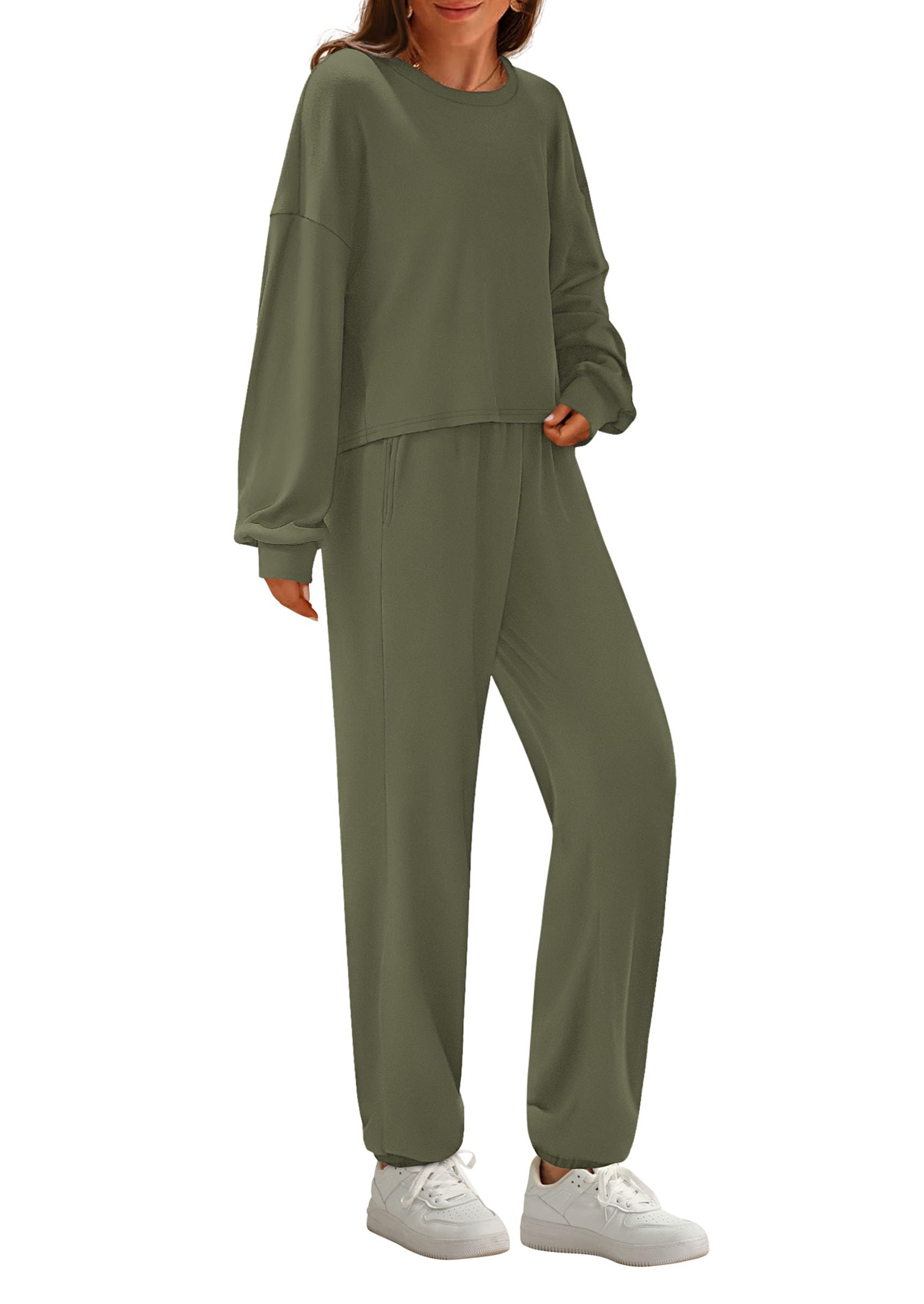 Chichi Women's Two Piece Outfits Lounge Sets Long Sleeve Pullover Tops Sweatpants Fall Fashion Matching Clothing Army green