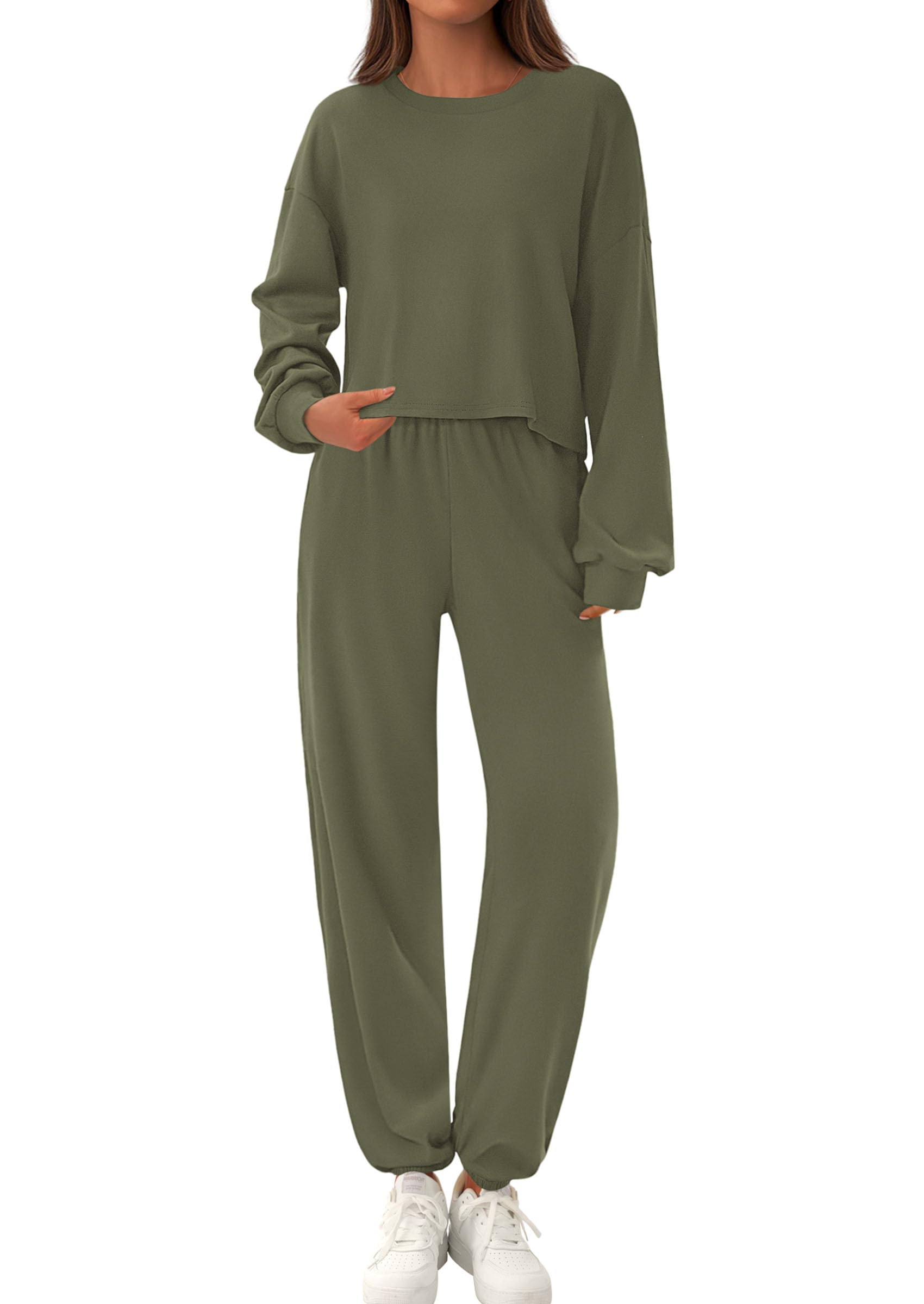 Chichi Women's Two Piece Outfits Lounge Sets Long Sleeve Pullover Tops Sweatpants Fall Fashion Matching Clothing Army green
