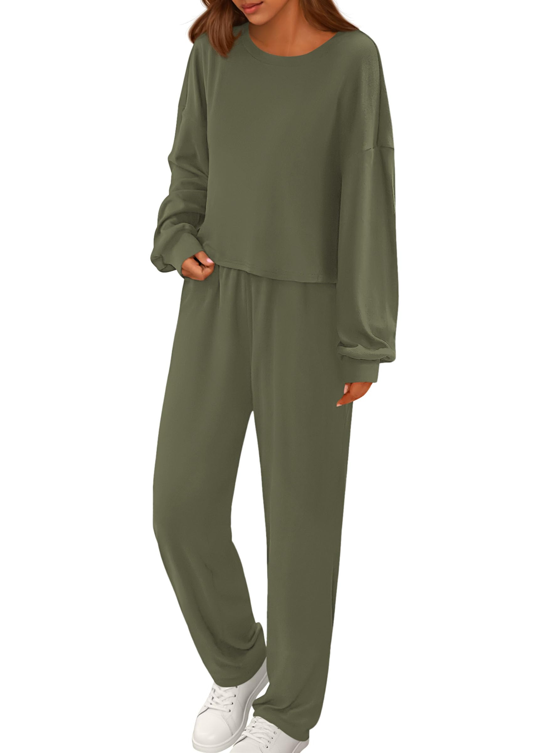 Chichi Women's Two Piece Outfits Lounge Sets Long Sleeve Pullover Tops Sweatpants Fall Fashion Matching Clothing Army green