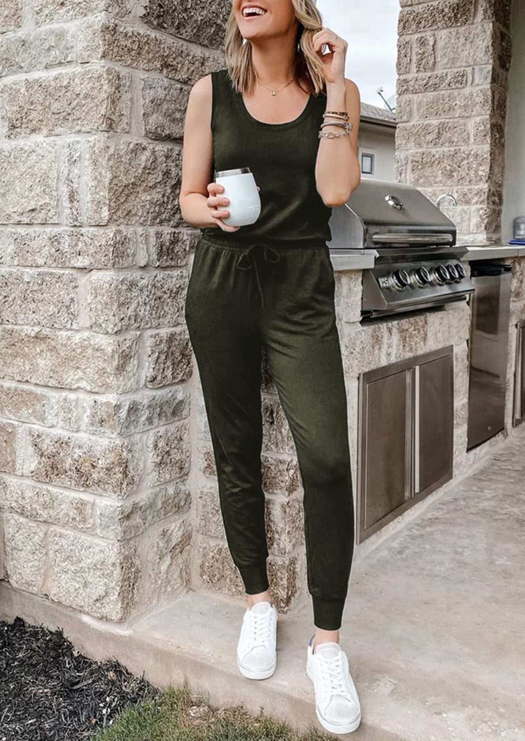 Chichi Two Piece Outfit Sets Casual Sleeveless Crewneck Tops and Sweatpants