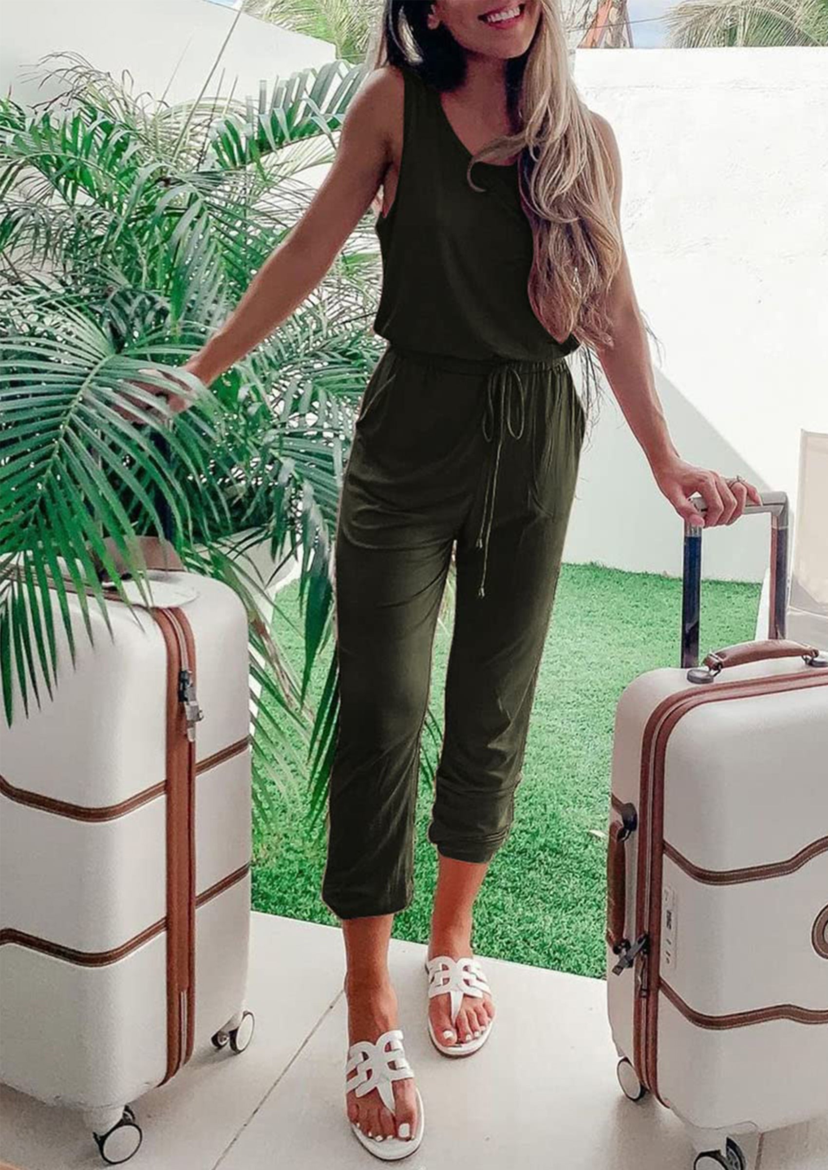 Chichi Two Piece Outfit Sets Casual Sleeveless Crewneck Tops and Sweatpants