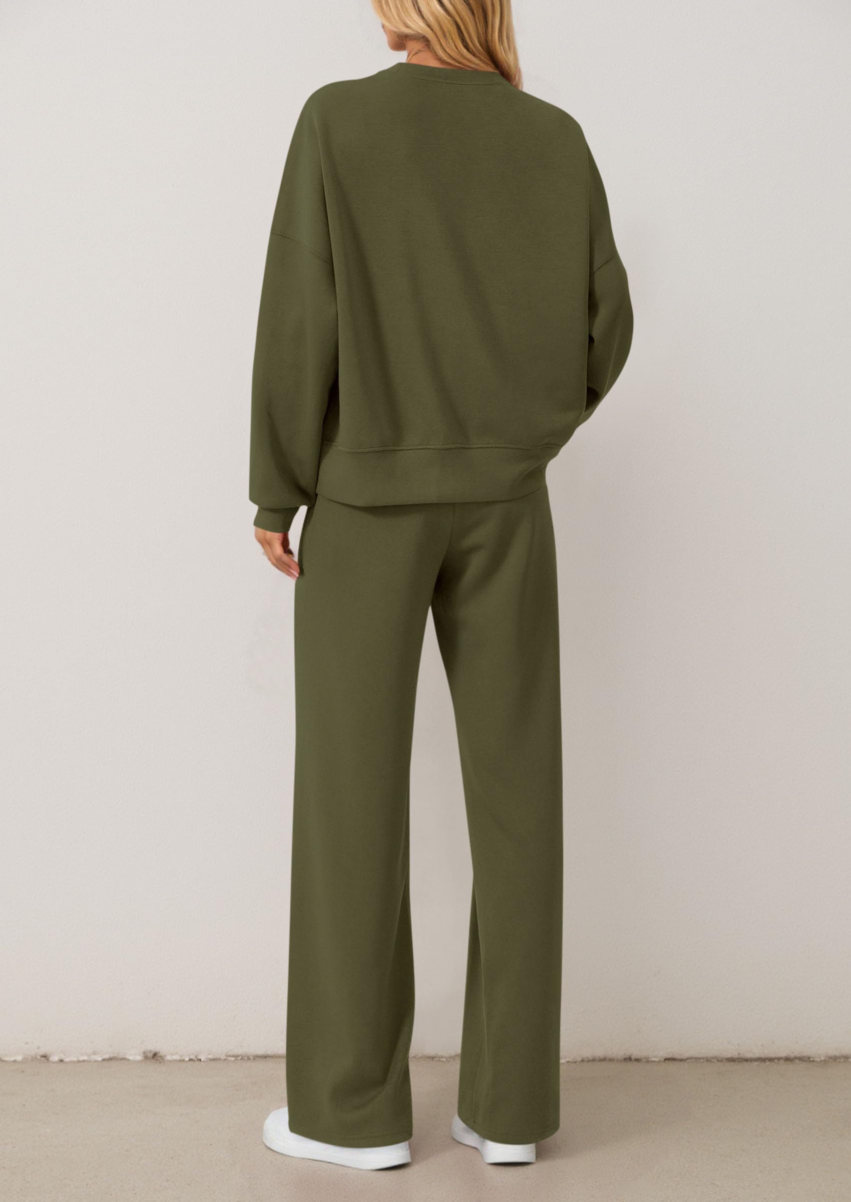 Chichi 2 Piece Sets For Women Fall Trendy Long Sleeve Sweatshirt Wide Leg Pants Loungewear Set Matching Sweatsuit Army Green