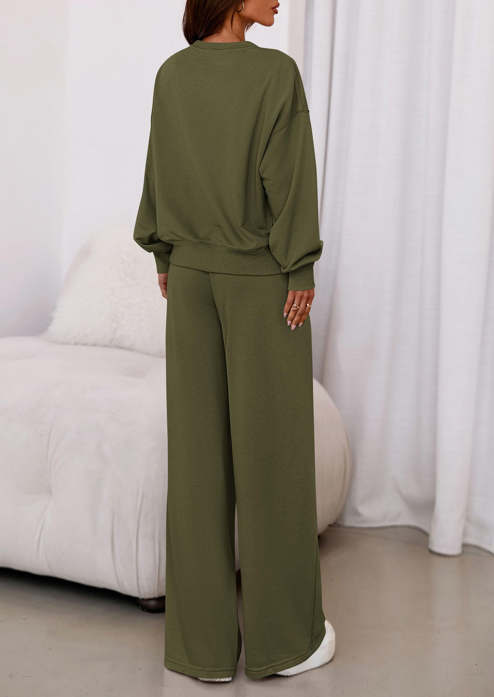 Chichi Womens 2 Piece Sets Long Sleeve Sweatshirt Wide Leg Pants Loose Matching Lounge Set Trendy Fall Outfits Army green