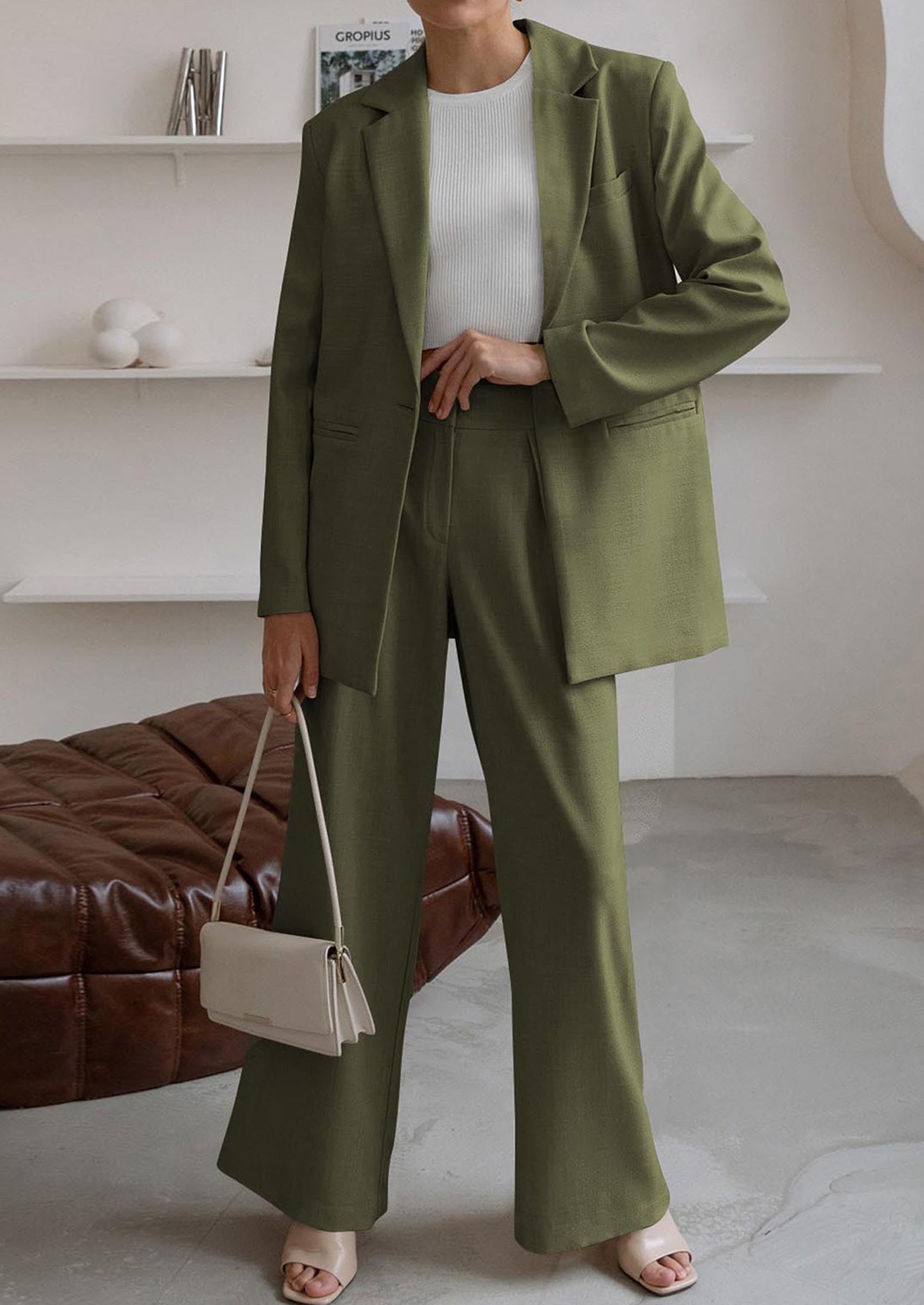 Chichi Women's Fall Two Piece Outfits Dressy Blazer Jacket and Wide Leg Pants Pockets Business Casual Office Suit Sets