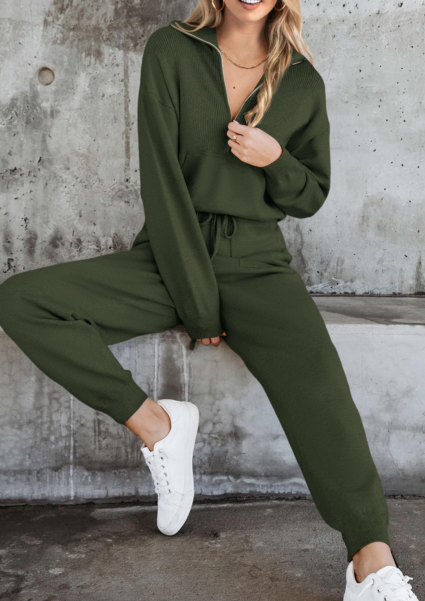 Chichi Women's 2 Piece Sweater Set Pullover Zip Up Sweatshirt Jogger Sweatpants Tracksuit Casual Outfit