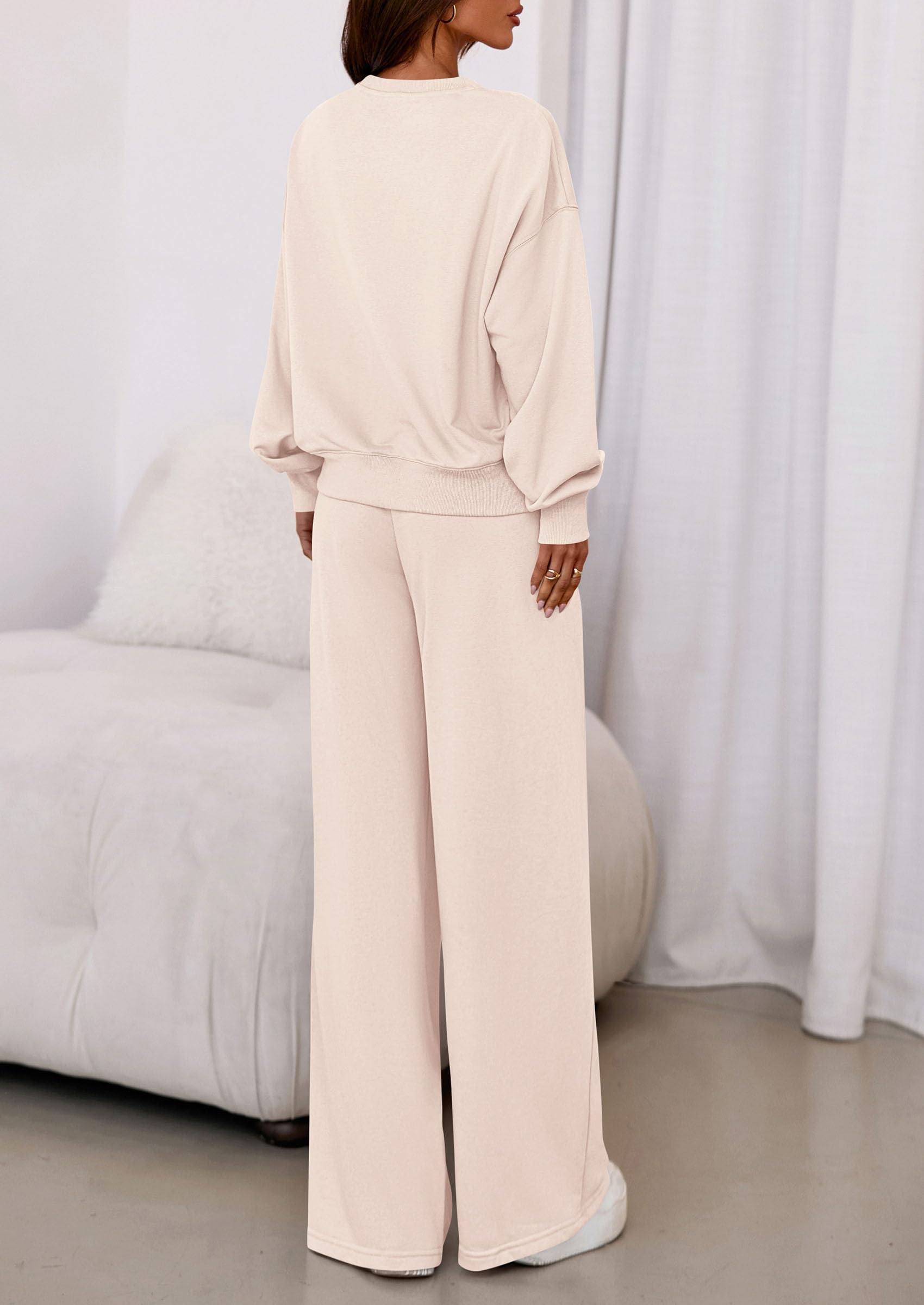 Chichi Womens 2 Piece Sets Long Sleeve Sweatshirt Wide Leg Pants Loose Matching Lounge Set Trendy Fall Outfits Beige