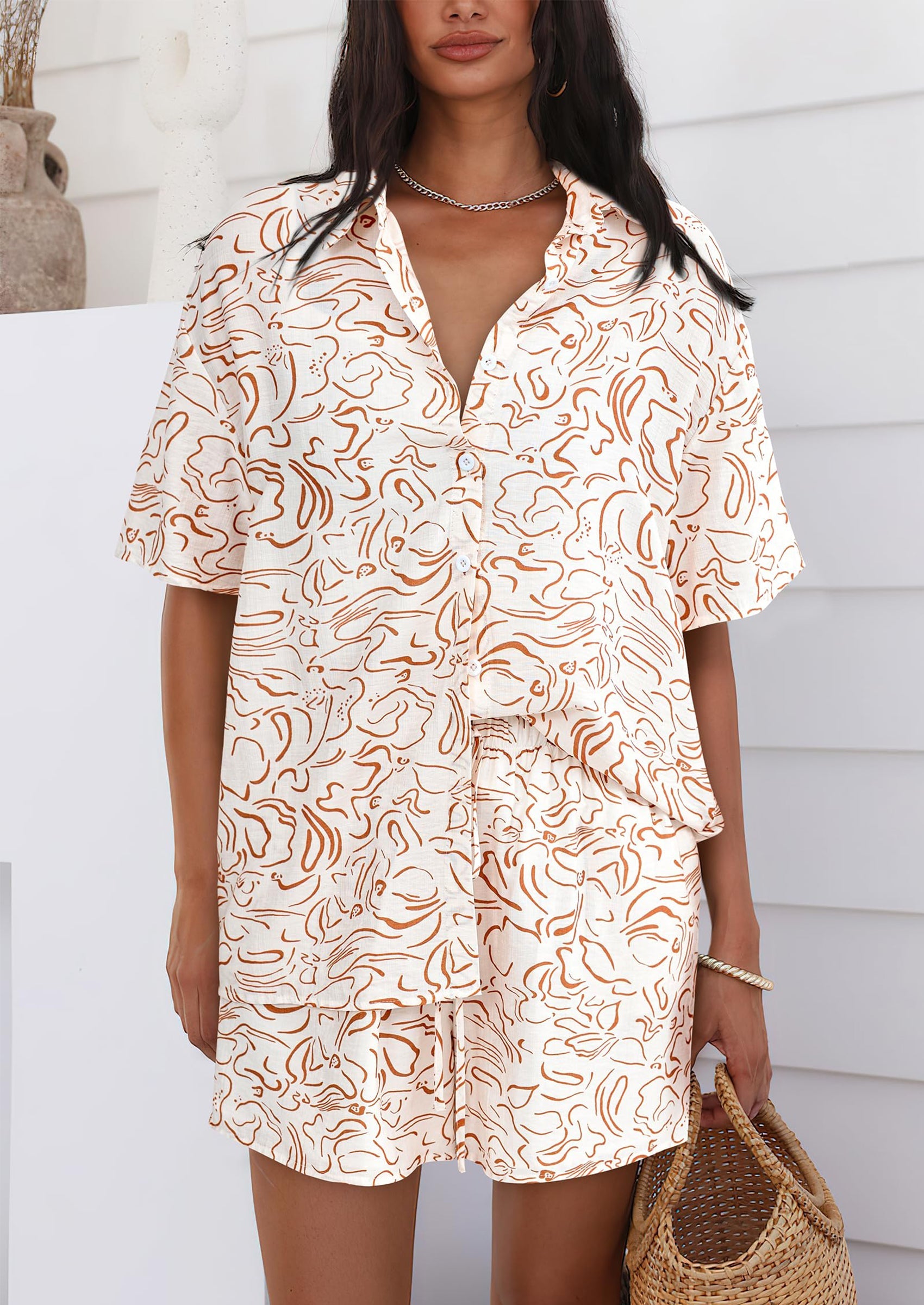 Chichi Women Summer 2 Piece Sets Printed Short Sleeve Tops Lounge Shorts Beach Vacation Outfits Multi Print