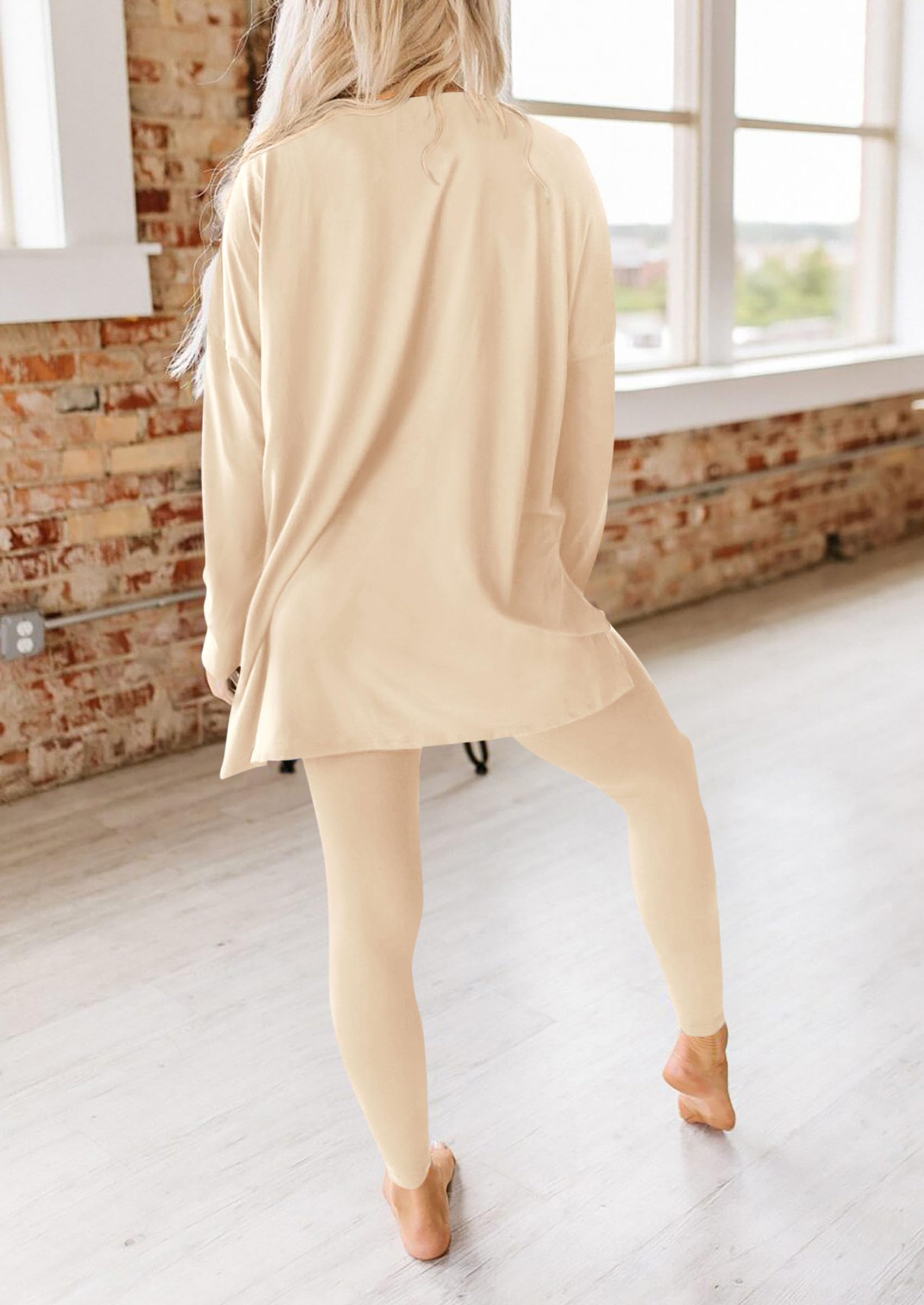 Chichi 2 Piece Outfits Casual Long Sleeve Tunic Tops Legging Pants Lounge Sets Sweatsuits Beige