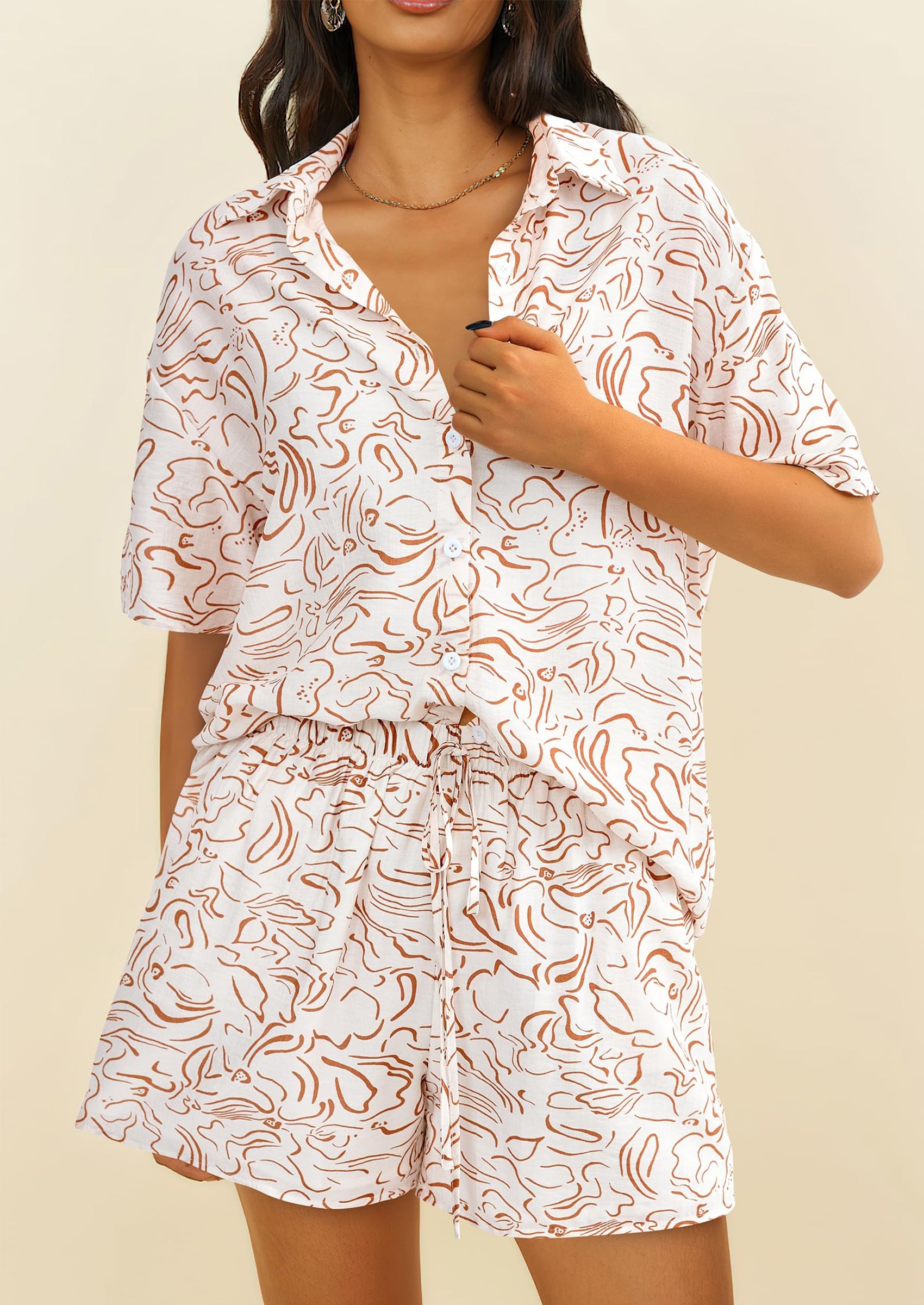 Chichi Women Summer 2 Piece Sets Printed Short Sleeve Tops Lounge Shorts Beach Vacation Outfits Multi Print