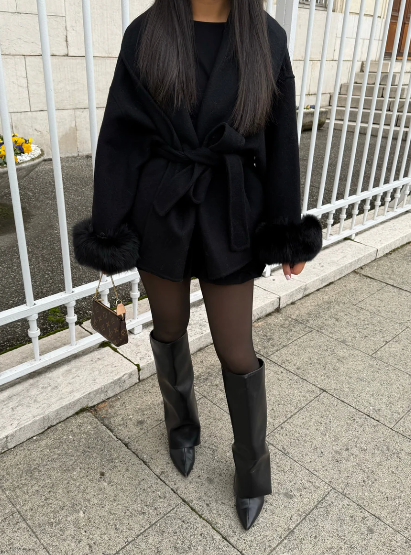 Ellie | Woolcoat With Fur Black