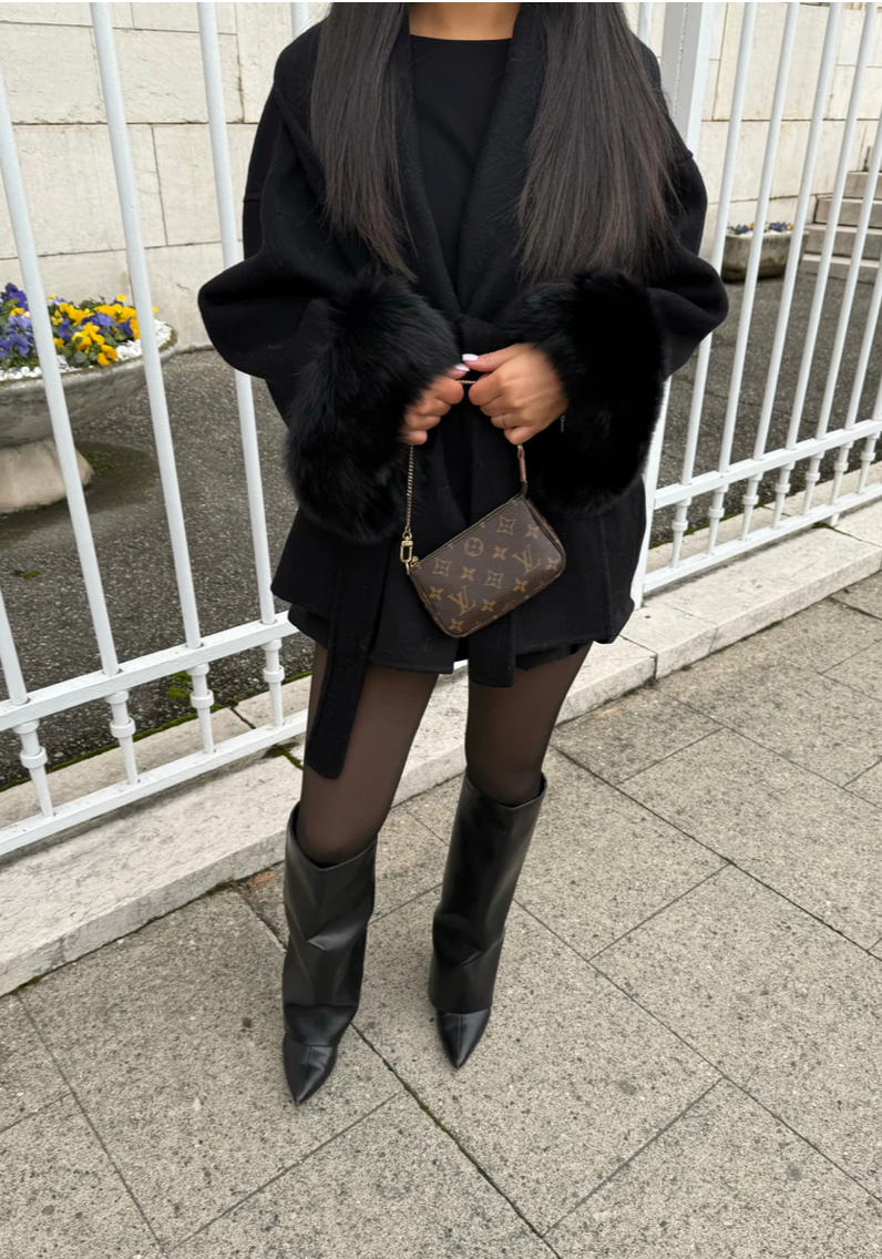 Ellie | Woolcoat With Fur Black