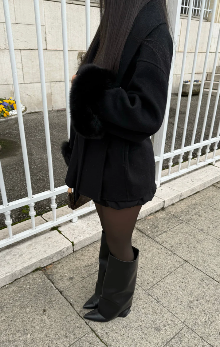 Ellie | Woolcoat With Fur Black