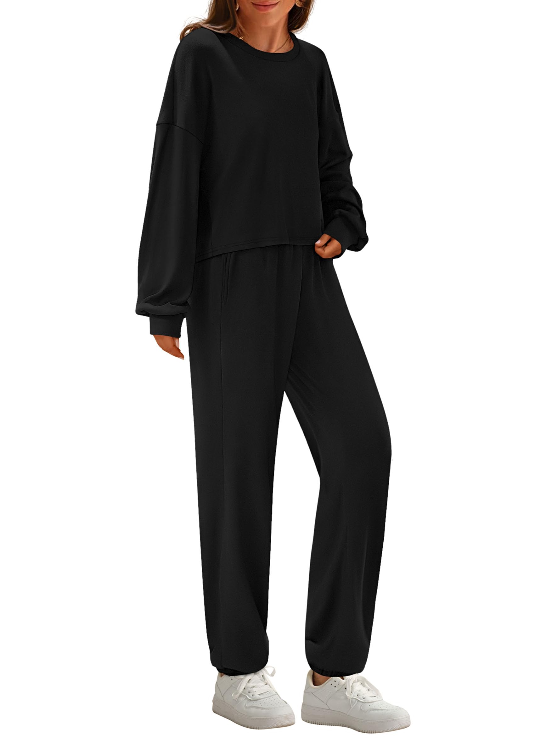 Chichi Women's Two Piece Outfits Lounge Sets Long Sleeve Pullover Tops Sweatpants Fall Fashion Matching Clothing Black