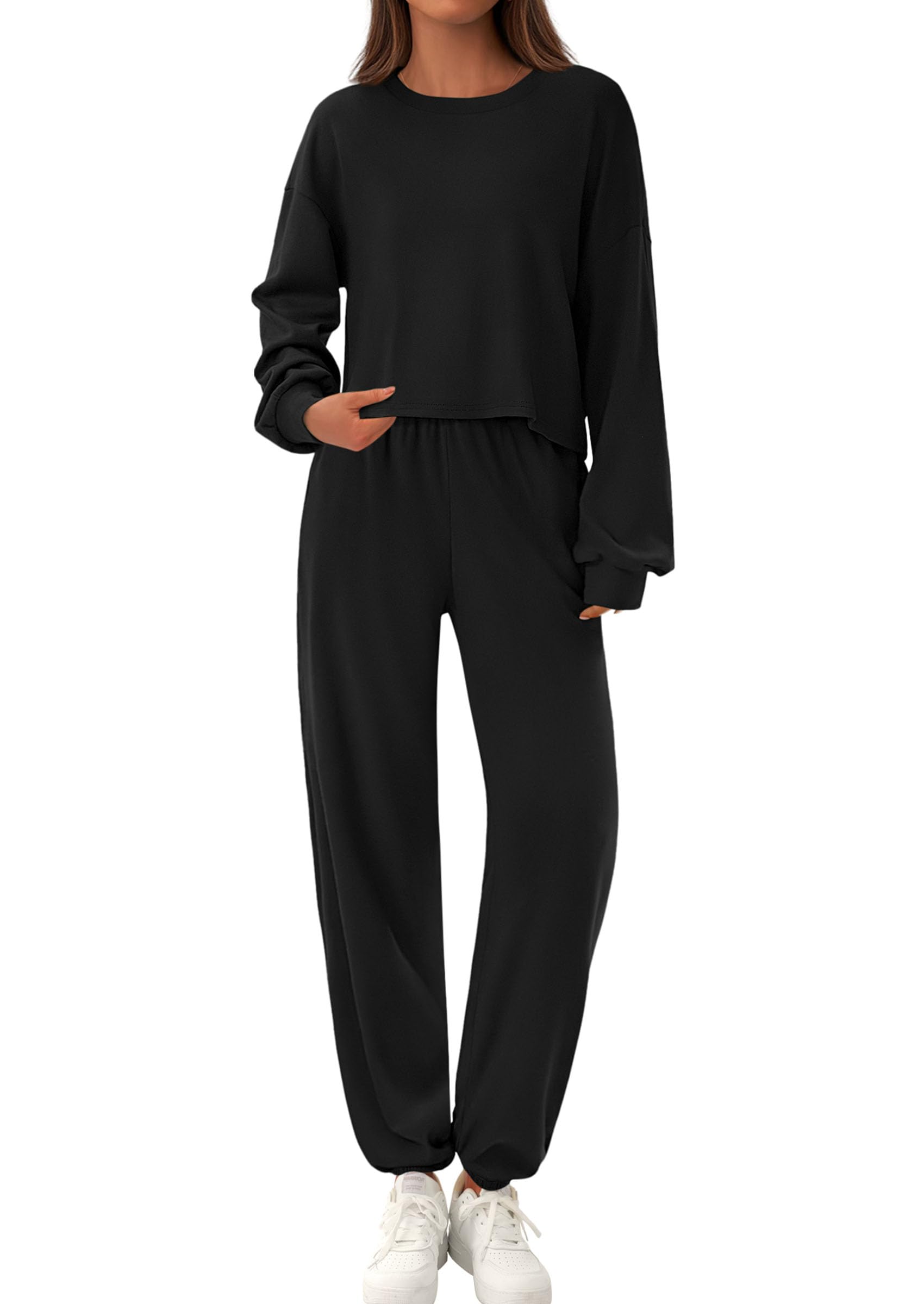 Chichi Women's Two Piece Outfits Lounge Sets Long Sleeve Pullover Tops Sweatpants Fall Fashion Matching Clothing Black