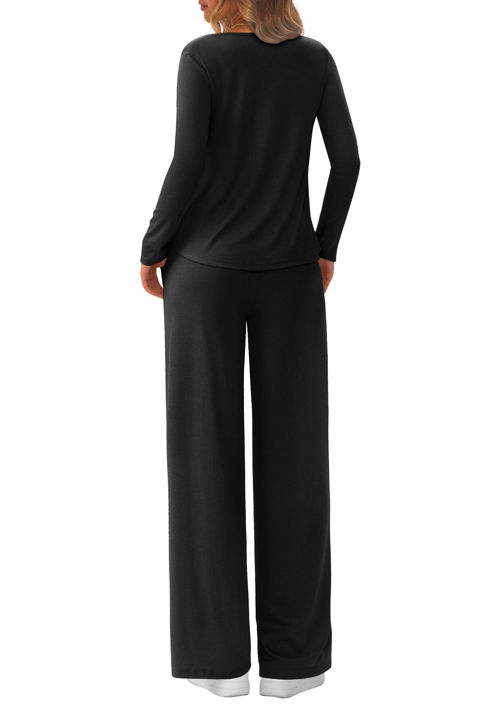 Chichi Women's 2 Piece Fall Sets Casual Long Sleeve Shirts Wide Leg Pants Lounge Travel Outfits Fashion Clothing Black