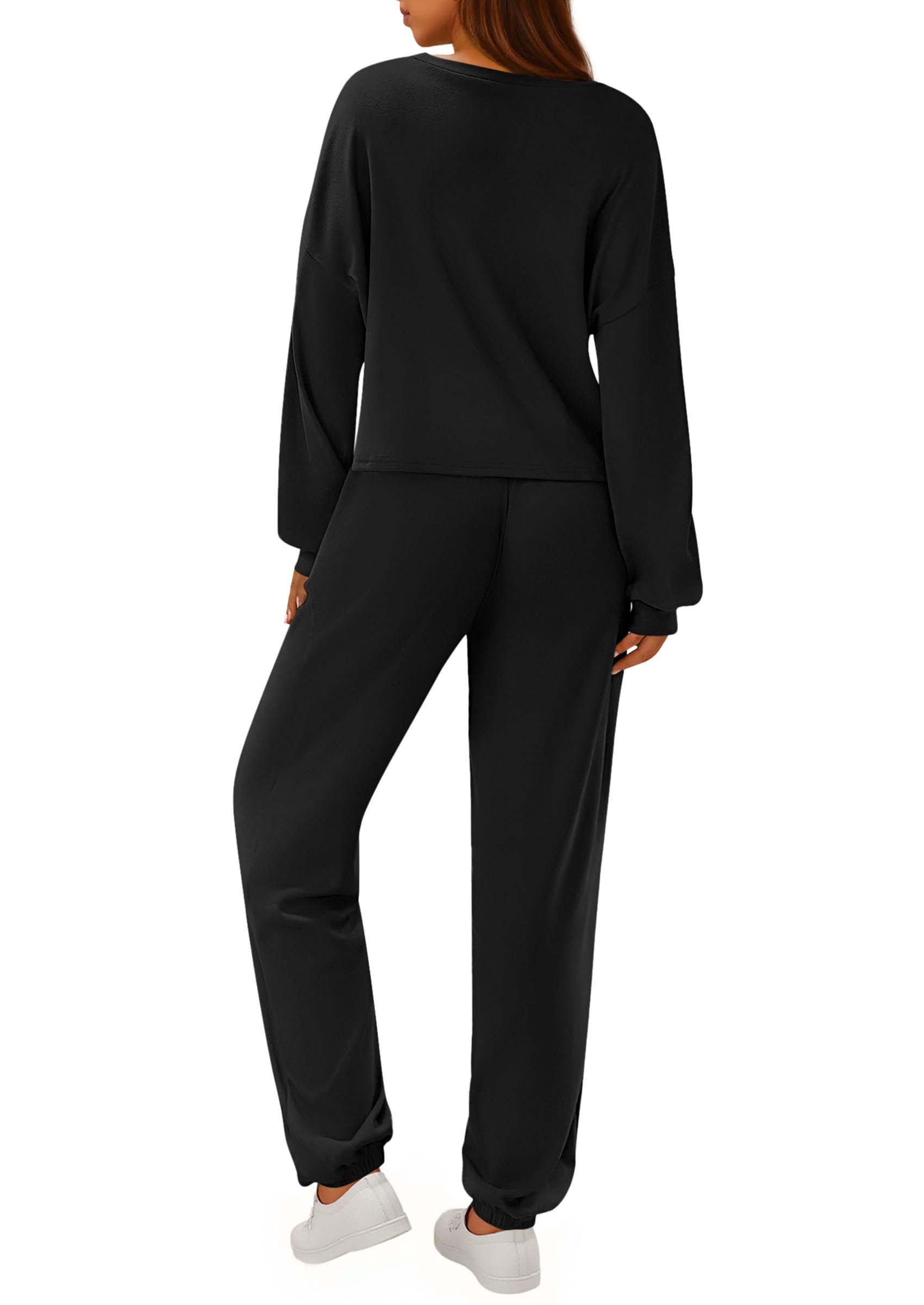 Chichi Women's Two Piece Outfits Lounge Sets Long Sleeve Pullover Tops Sweatpants Fall Fashion Matching Clothing Black