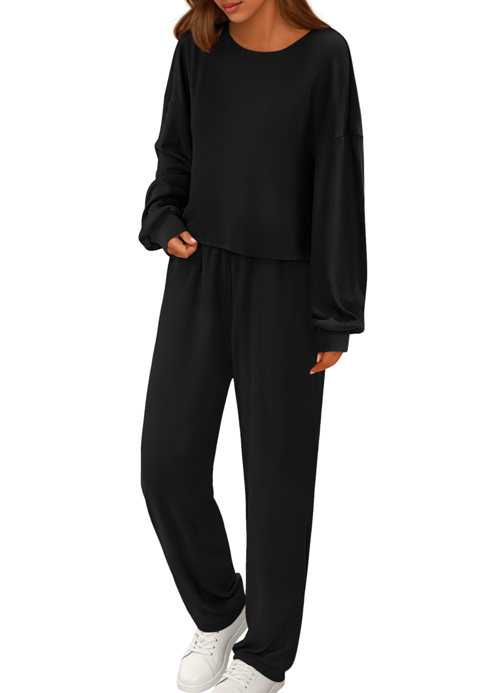 Chichi Women's Two Piece Outfits Lounge Sets Long Sleeve Pullover Tops Sweatpants Fall Fashion Matching Clothing Black