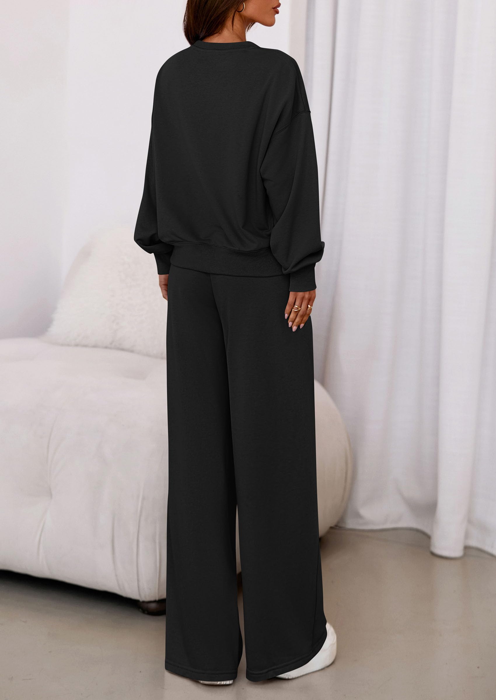 Chichi Womens 2 Piece Sets Long Sleeve Sweatshirt Wide Leg Pants Loose Matching Lounge Set Trendy Fall Outfits Black