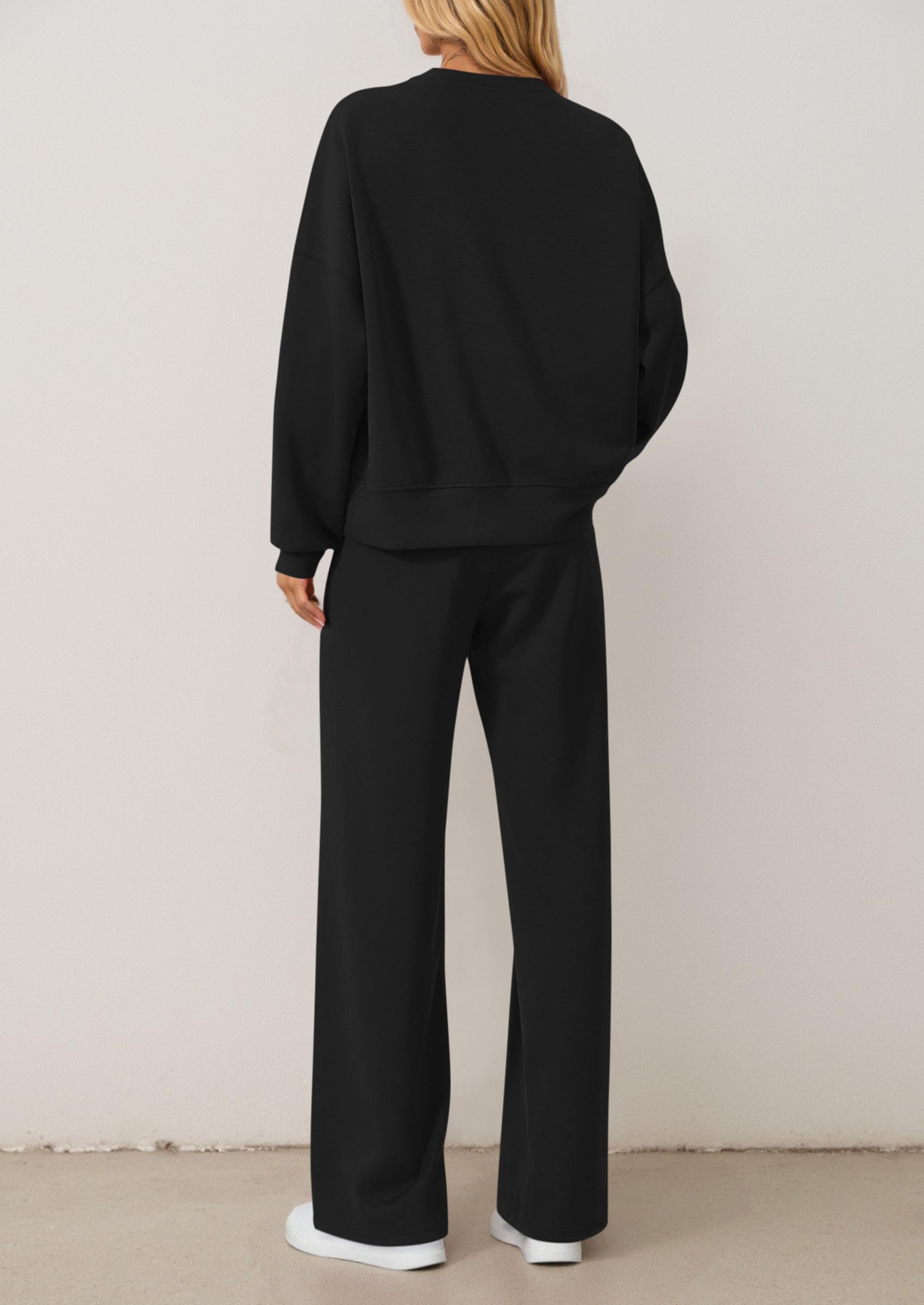 Chichi 2 Piece Sets For Women Fall Trendy Long Sleeve Sweatshirt Wide Leg Pants Loungewear Set Matching Sweatsuit Black