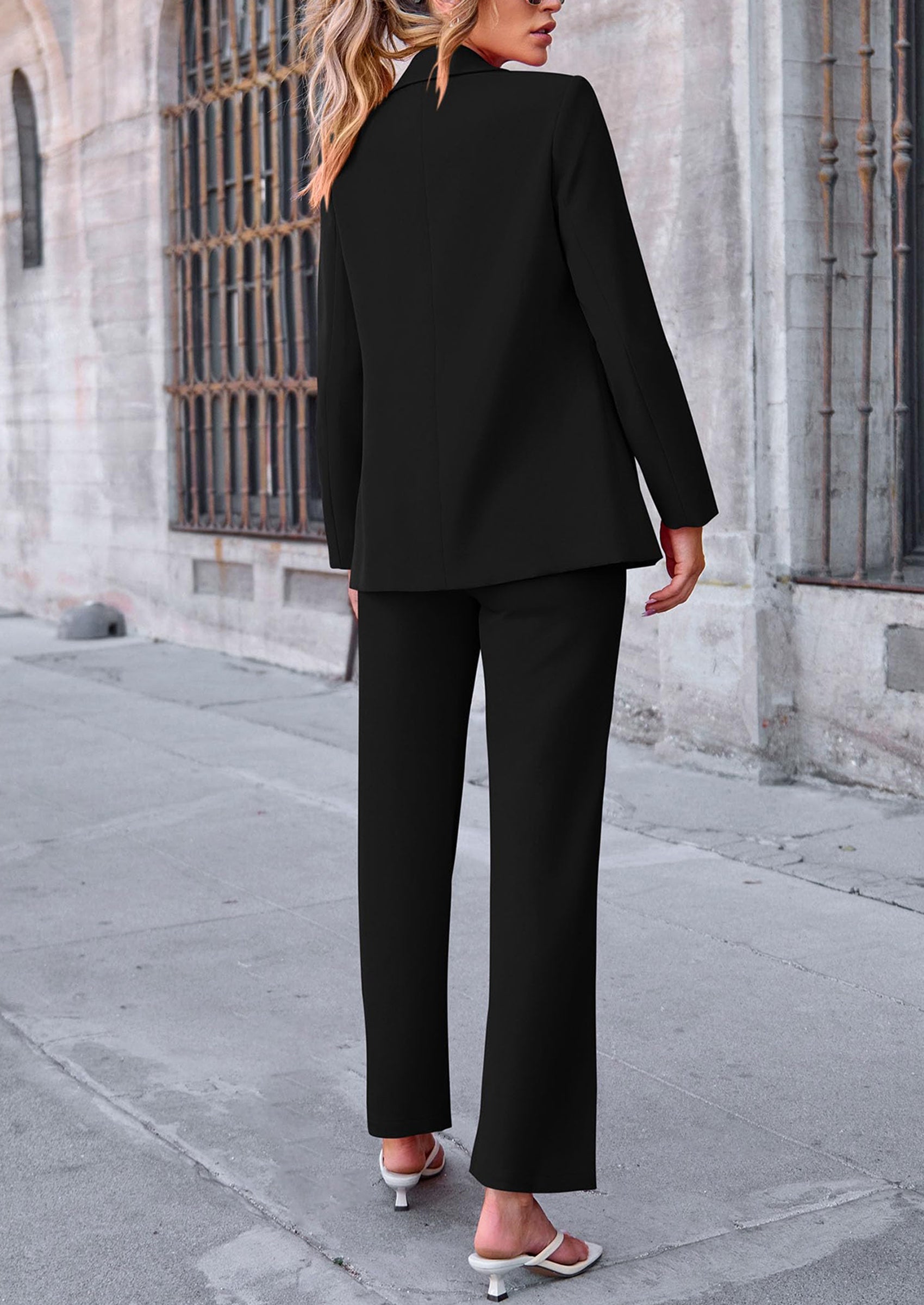 Chichi 2 Piece Blazer Outfits Business Casual Oversized Jacket Wide Leg Work Pants Dressy Suit Set Black