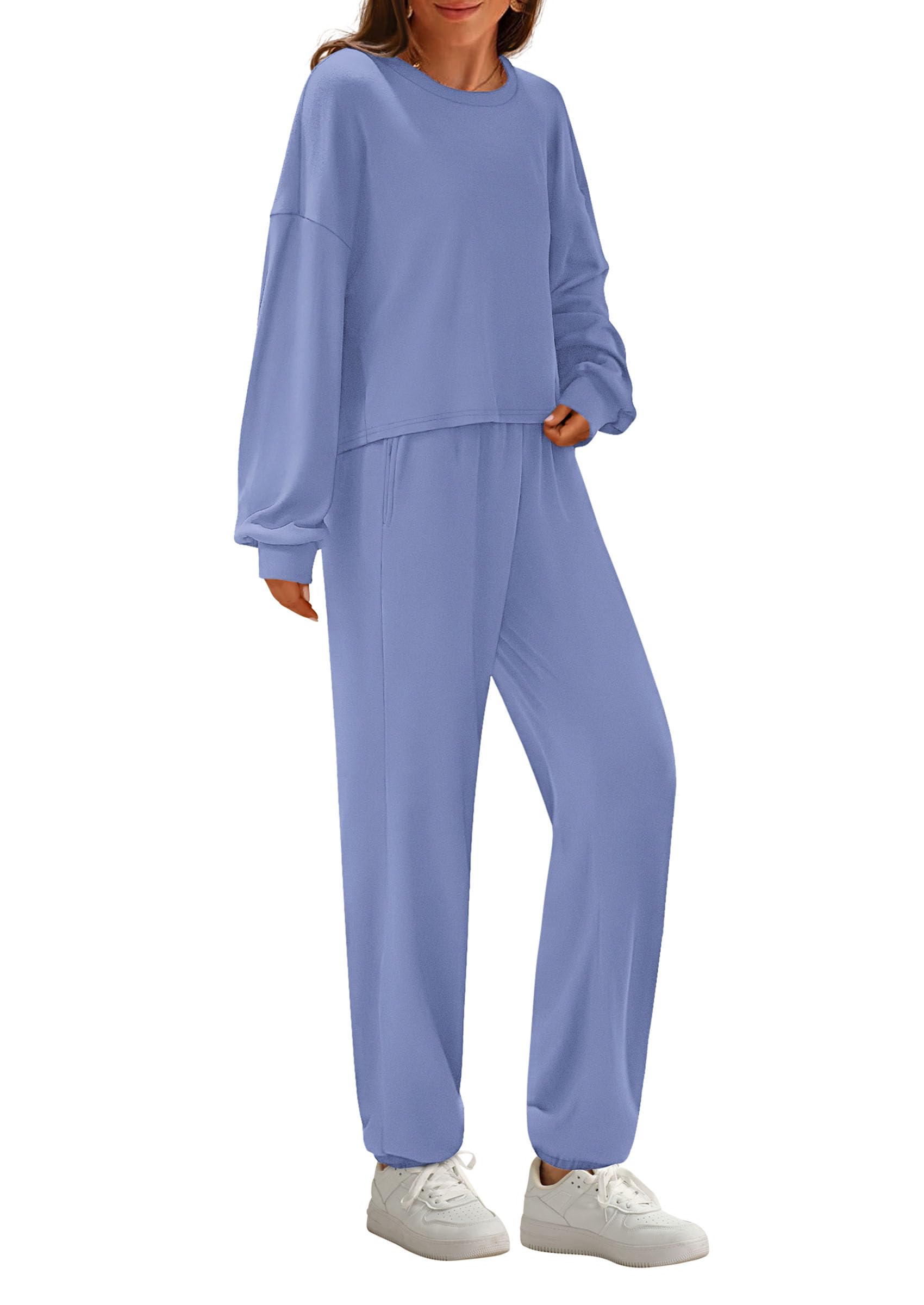 Chichi Women's Two Piece Outfits Lounge Sets Long Sleeve Pullover Tops Sweatpants Fall Fashion Matching Clothing Blue