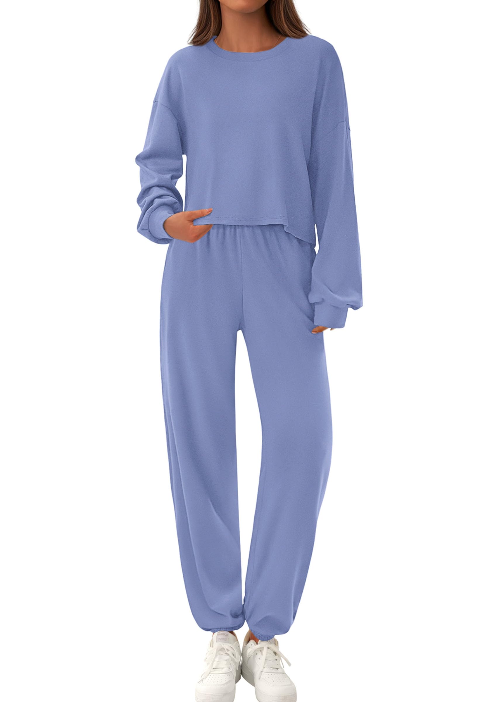 Chichi Women's Two Piece Outfits Lounge Sets Long Sleeve Pullover Tops Sweatpants Fall Fashion Matching Clothing Blue