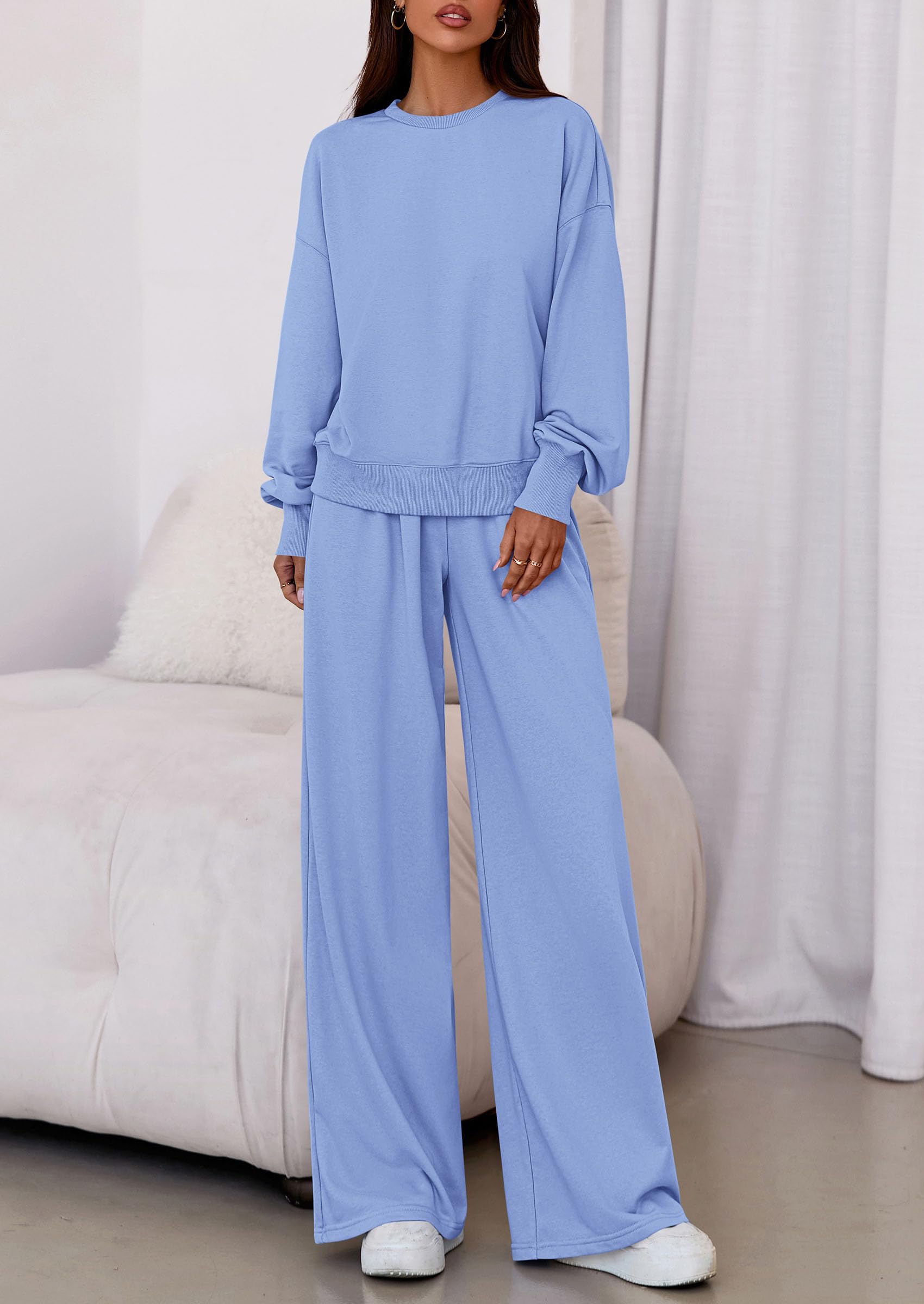 Chichi Womens 2 Piece Sets Long Sleeve Sweatshirt Wide Leg Pants Loose Matching Lounge Set Trendy Fall Outfits Blue