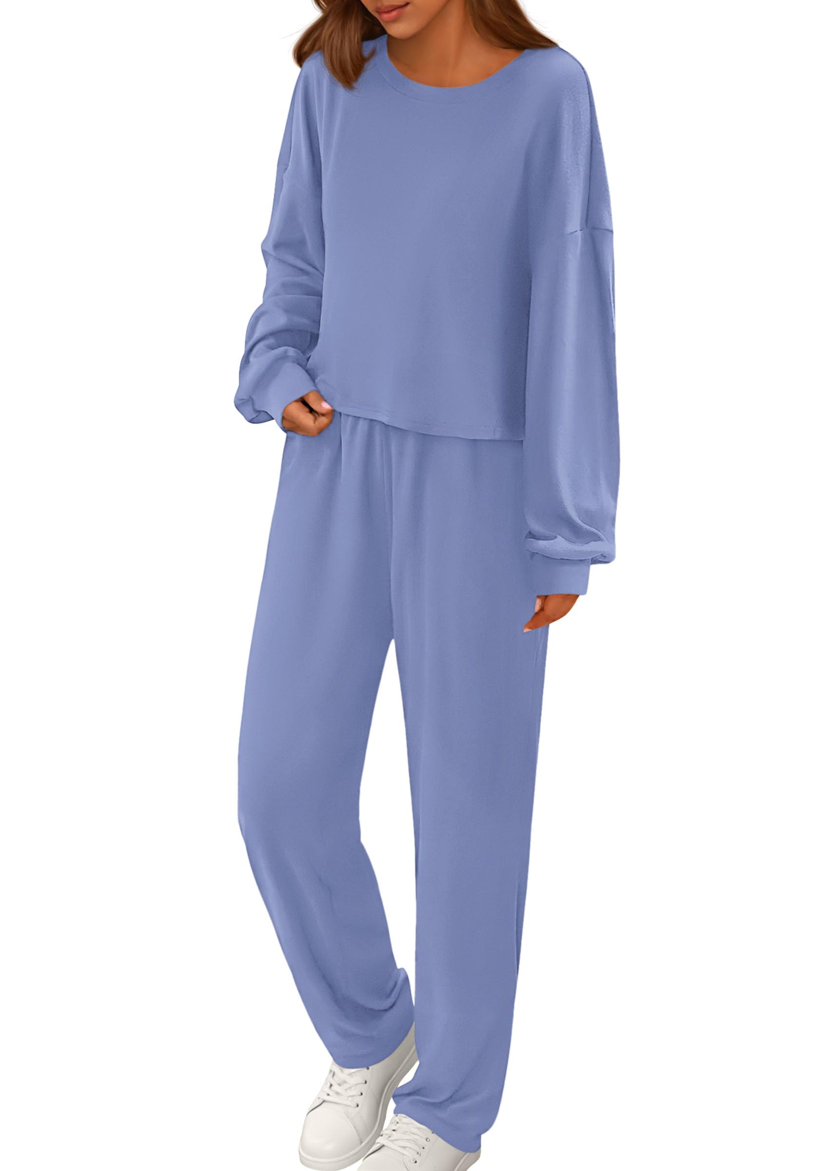 Chichi Women's Two Piece Outfits Lounge Sets Long Sleeve Pullover Tops Sweatpants Fall Fashion Matching Clothing Blue