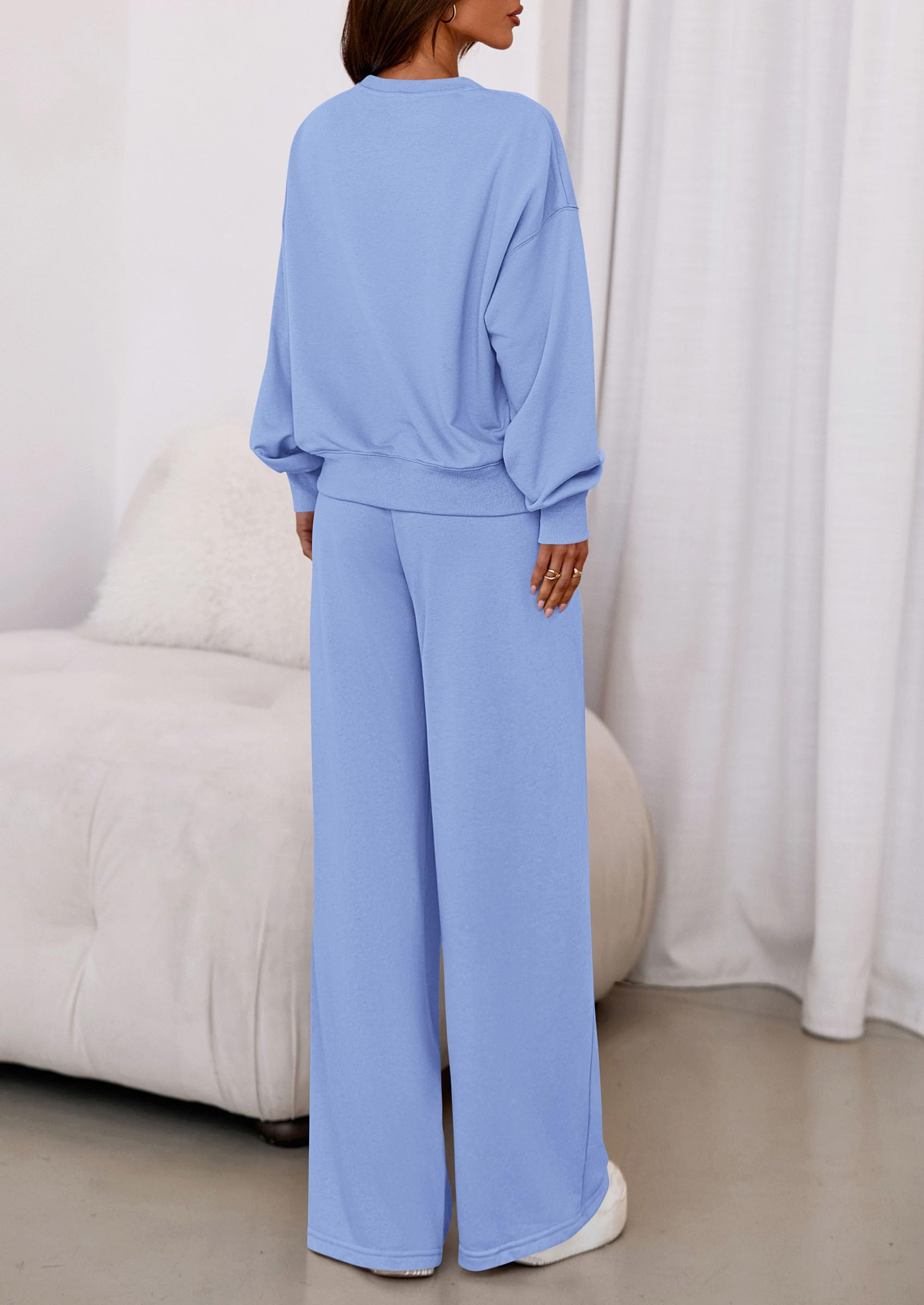 Chichi Womens 2 Piece Sets Long Sleeve Sweatshirt Wide Leg Pants Loose Matching Lounge Set Trendy Fall Outfits Blue