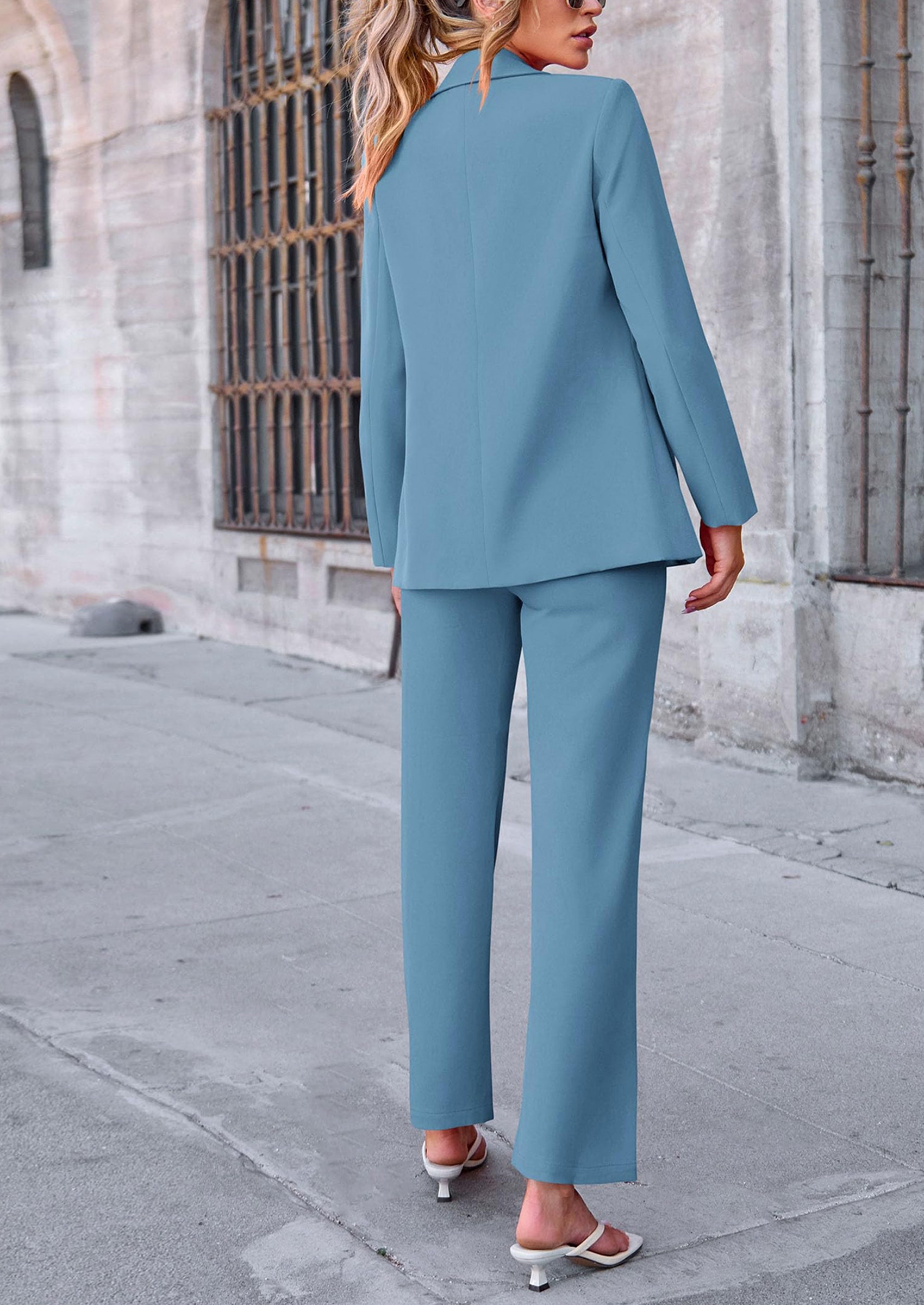 Chichi 2 Piece Blazer Outfits Business Casual Oversized Jacket Wide Leg Work Pants Dressy Suit Set Wine Red