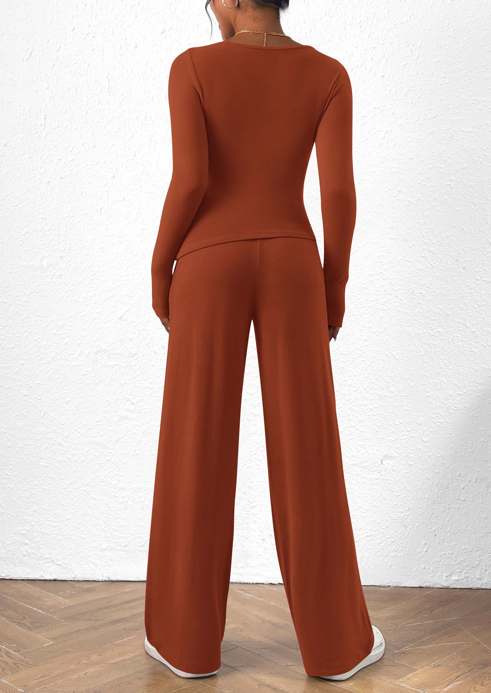 Chichi Women's 2 Piece Lounge Sets Asymmetrical Long Sleeve T Shirt Wide Leg Pants Casual Outfits Tracksuit