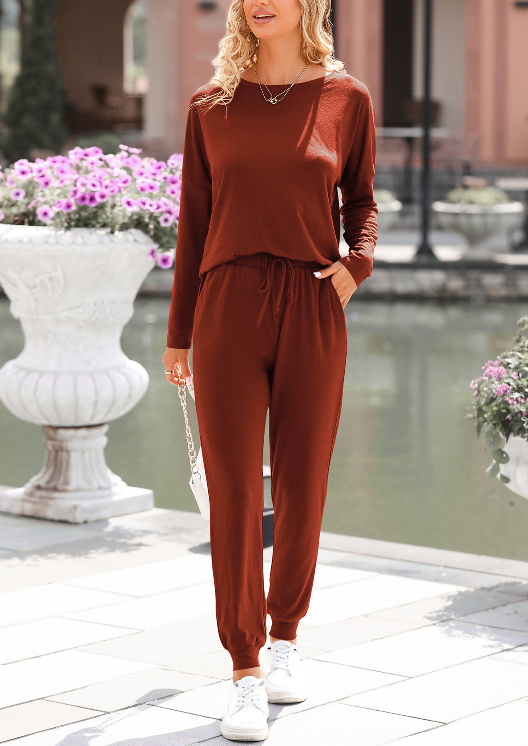 Chichi Lounge Outfit Long Sleeve Crewneck Pullover Tops High Waisted Pants Set Tracksuit