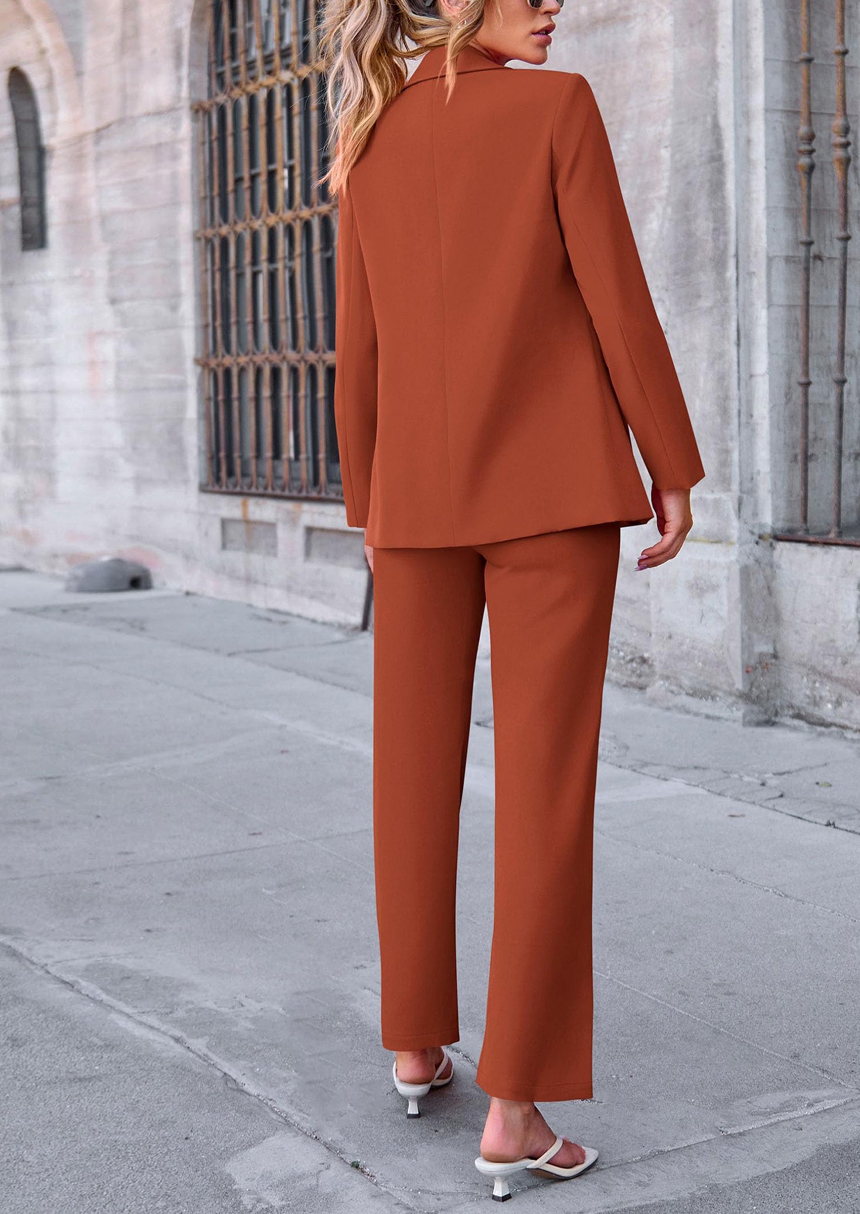 Chichi 2 Piece Blazer Outfits Business Casual Oversized Jacket Wide Leg Work Pants Dressy Suit Set Coffee