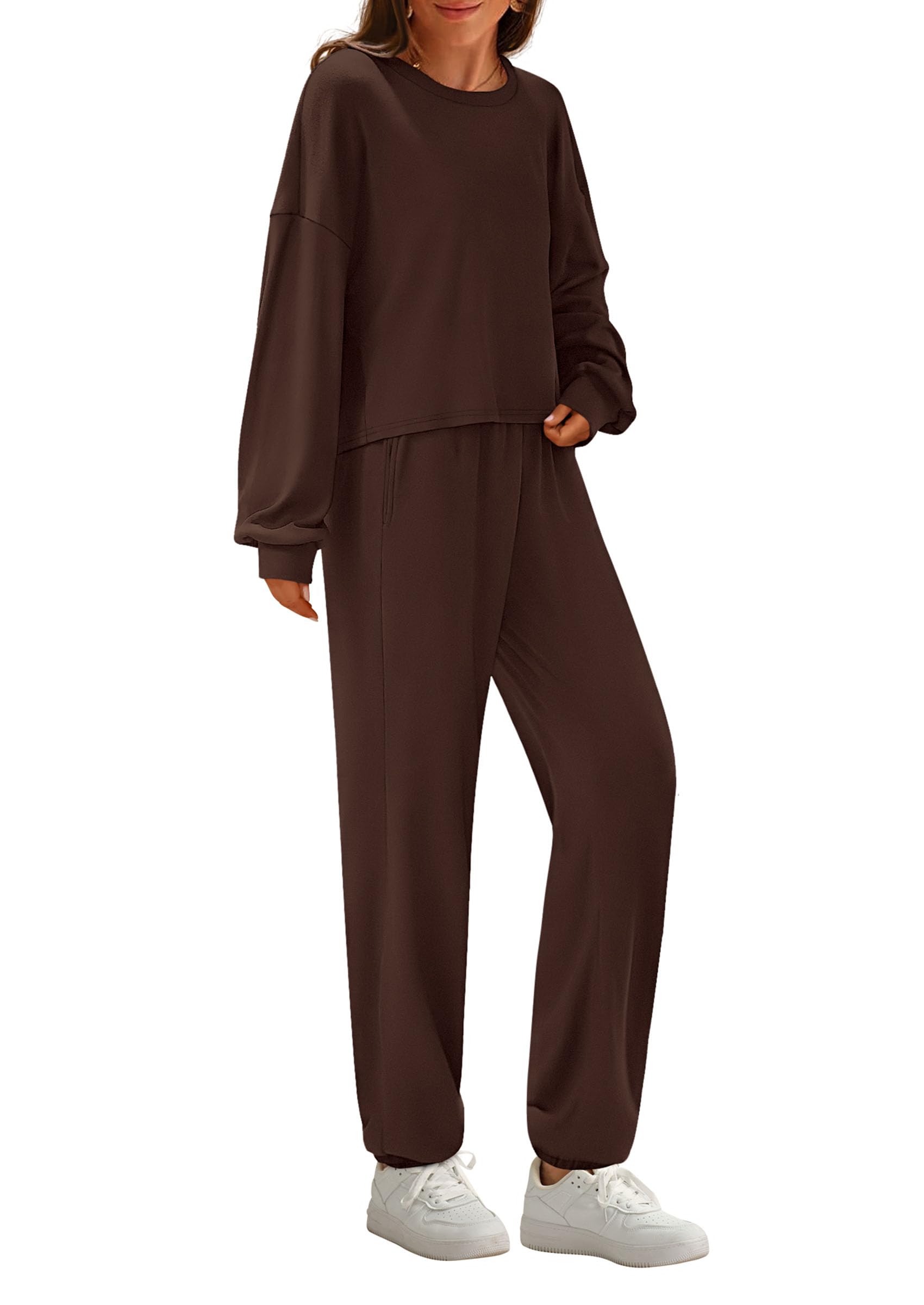 Chichi Women's Two Piece Outfits Lounge Sets Long Sleeve Pullover Tops Sweatpants Fall Fashion Matching Clothing Brown