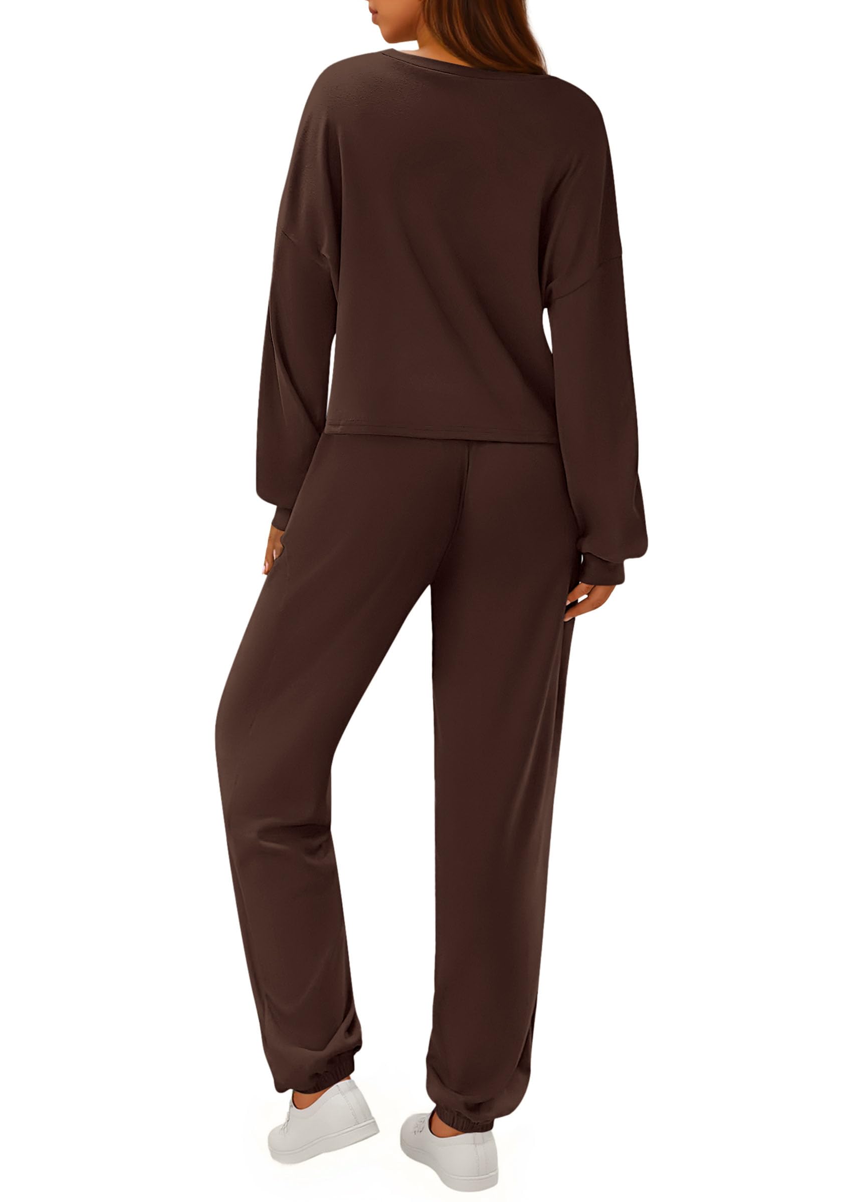 Chichi Women's Two Piece Outfits Lounge Sets Long Sleeve Pullover Tops Sweatpants Fall Fashion Matching Clothing Brown