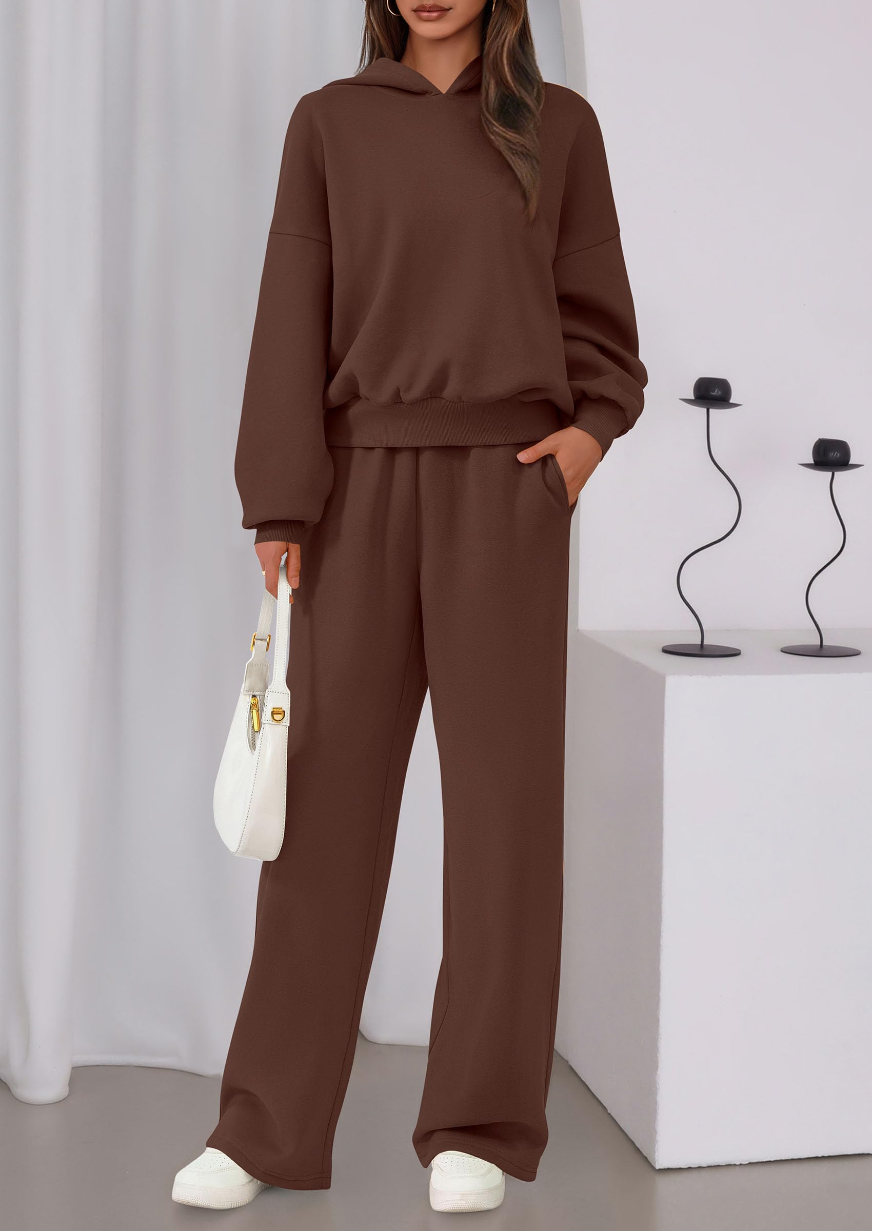 Chichi Womens Sweatsuits 2 Piece Set Casual Winter Long Sleeve Hoodie Loose Wide Leg Sweatpants Fall Tracksuit Brown