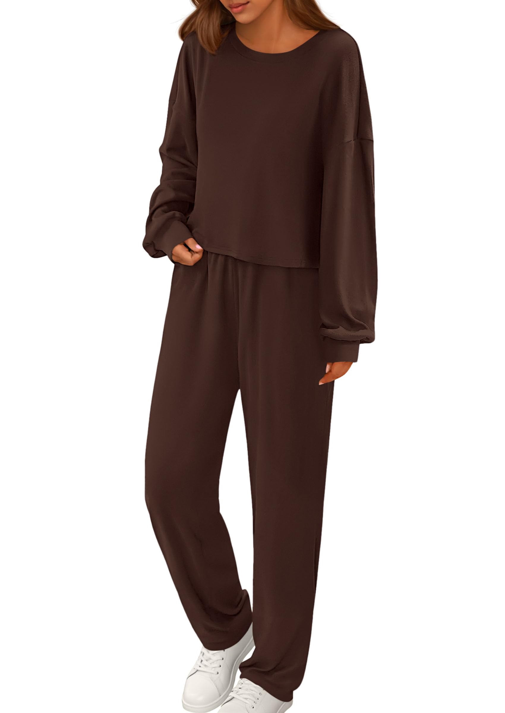Chichi Women's Two Piece Outfits Lounge Sets Long Sleeve Pullover Tops Sweatpants Fall Fashion Matching Clothing Brown