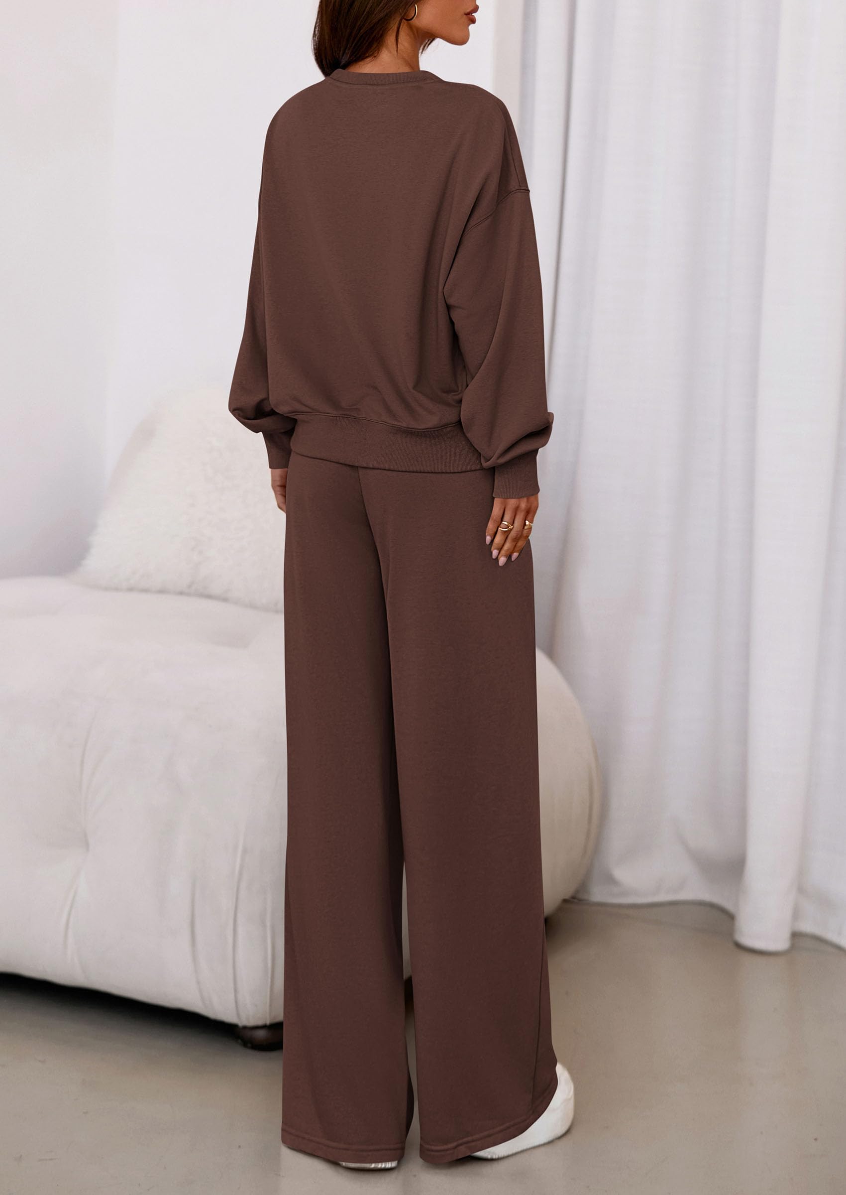 Chichi Womens 2 Piece Sets Long Sleeve Sweatshirt Wide Leg Pants Loose Matching Lounge Set Trendy Fall Outfits Brown
