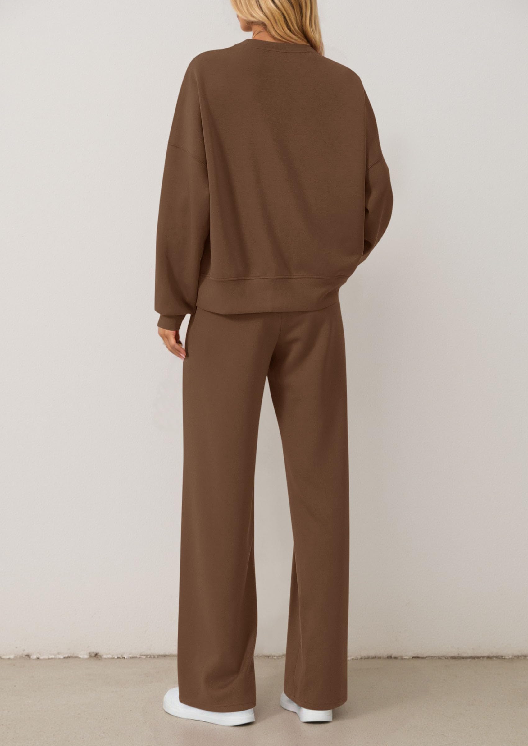 Chichi 2 Piece Sets For Women Fall Trendy Long Sleeve Sweatshirt Wide Leg Pants Loungewear Set Matching Sweatsuit Brown