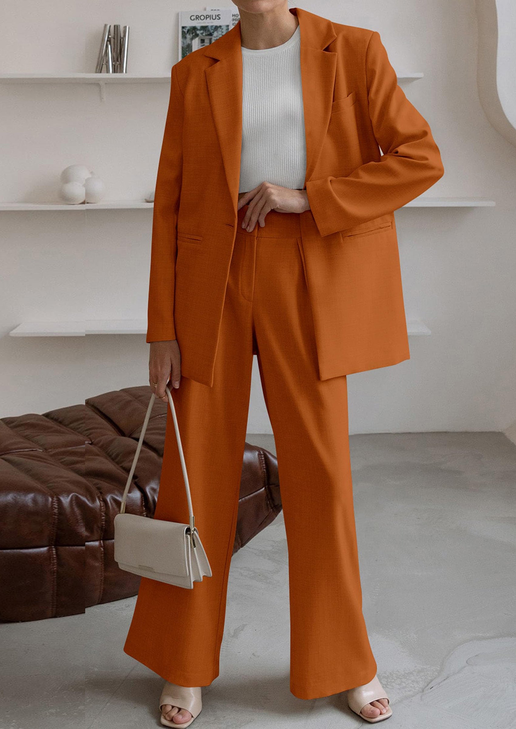 Chichi Women's Fall Two Piece Outfits Dressy Blazer Jacket and Wide Leg Pants Pockets Business Casual Office Suit Sets