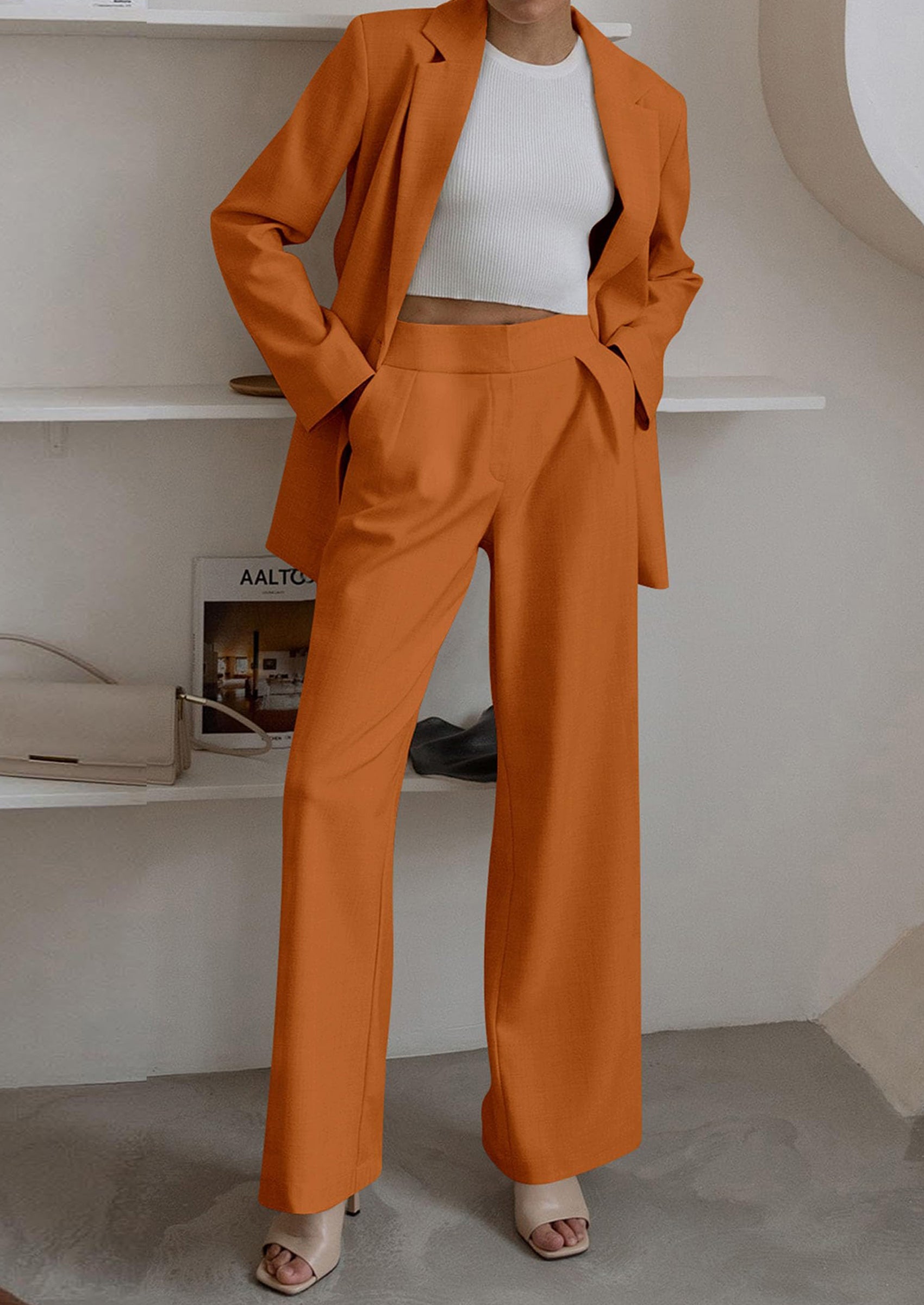Chichi Women's Fall Two Piece Outfits Dressy Blazer Jacket and Wide Leg Pants Pockets Business Casual Office Suit Sets