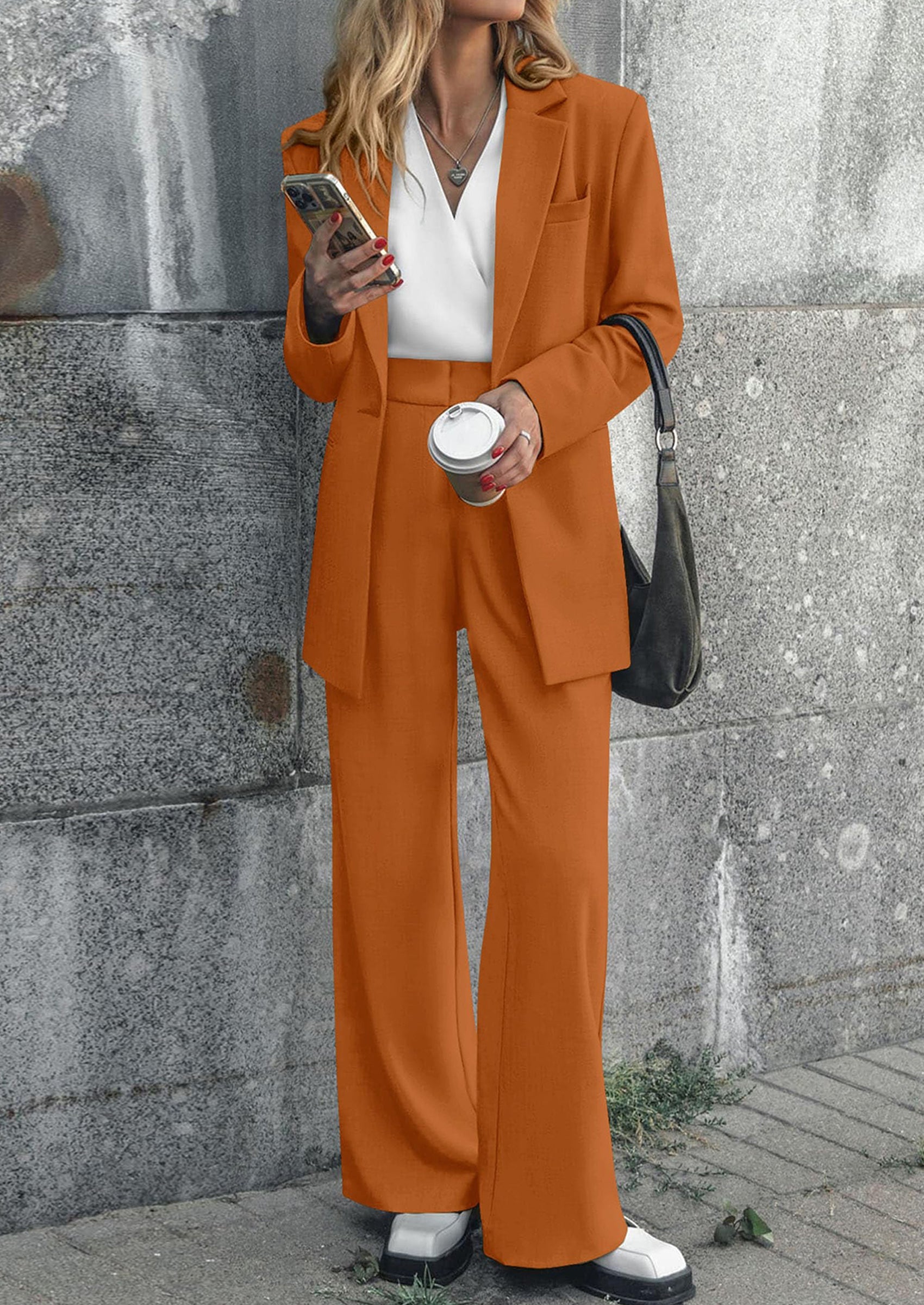Chichi Women's Fall Two Piece Outfits Dressy Blazer Jacket and Wide Leg Pants Pockets Business Casual Office Suit Sets