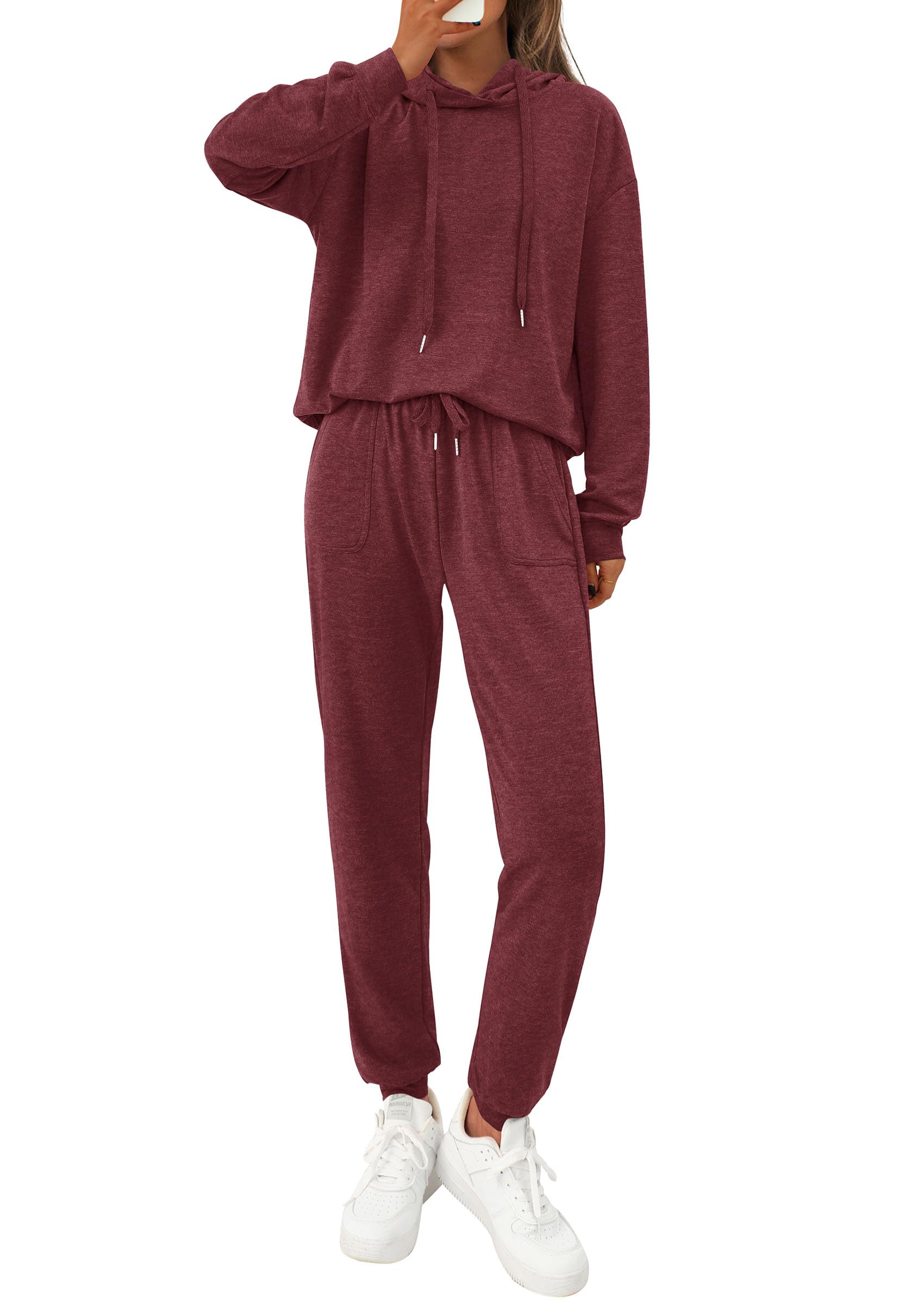 Chichi Women's Two Piece Outfits Sweatsuits Lounge Sets Hoodies Sweatshirt Joggers Sweatpants Fall Fashion Clothes Burgundy