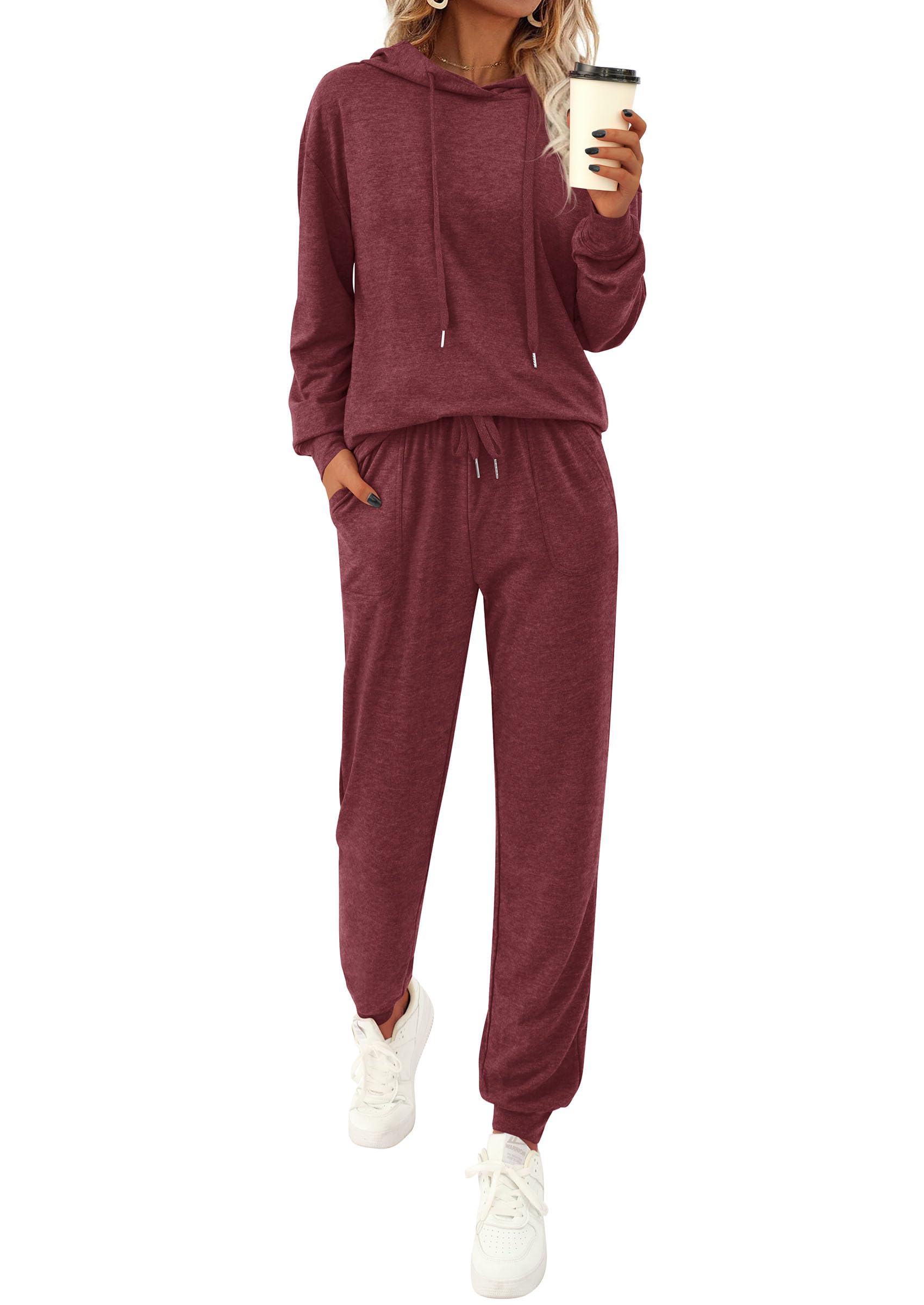 Chichi Women's Two Piece Outfits Sweatsuits Lounge Sets Hoodies Sweatshirt Joggers Sweatpants Fall Fashion Clothes Burgundy