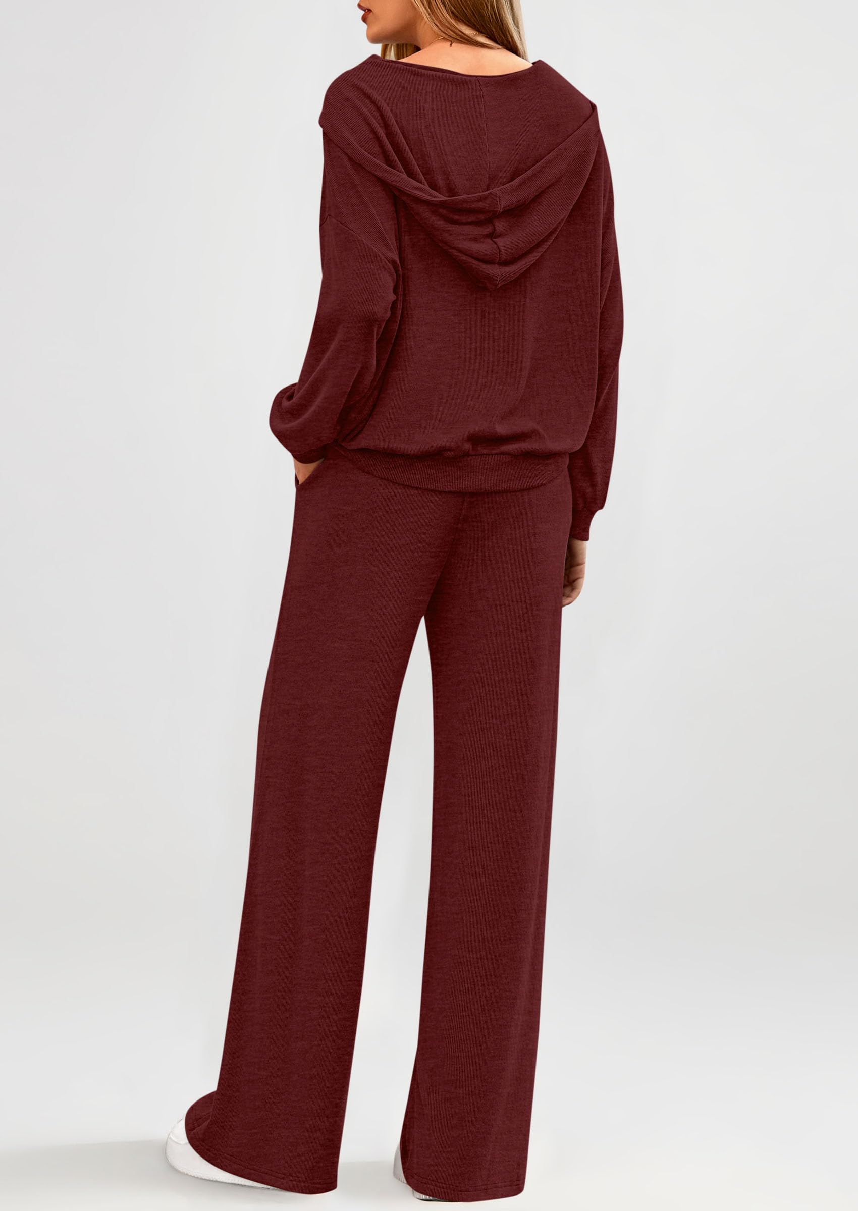Chichi Women's 2 Piece Fall Lounge Sets Zip Up Hoodie Wide Leg Pants Tracksuit Matching Travel Outfits Clothes Burgundy