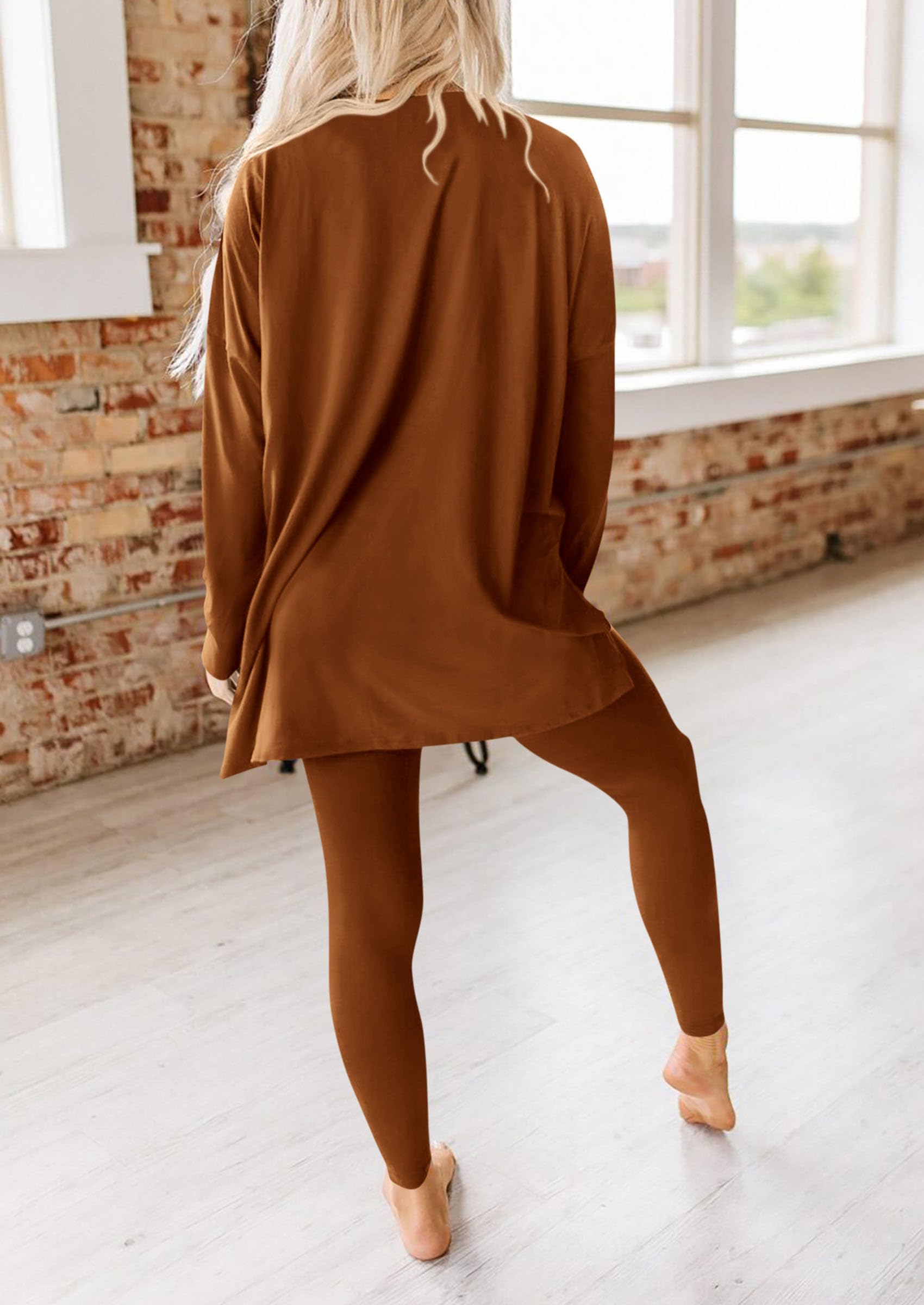 Chichi 2 Piece Outfits Casual Long Sleeve Tunic Tops Legging Pants Lounge Sets Sweatsuits Caramel