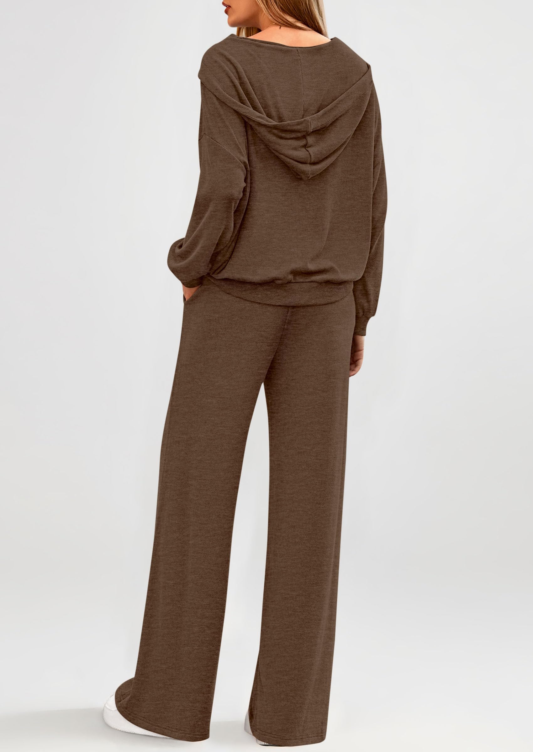 Chichi Women's 2 Piece Fall Lounge Sets Zip Up Hoodie Wide Leg Pants Tracksuit Matching Travel Outfits Clothes Coffee
